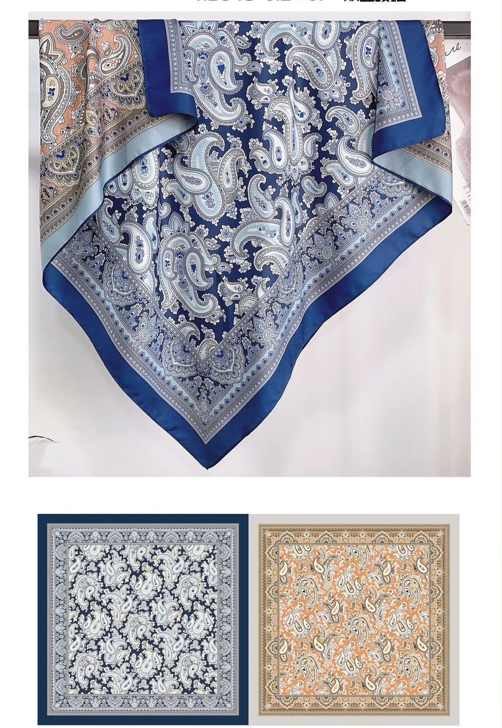 İthal Çift Taraflı Twill Eşarp İndigo-Camel