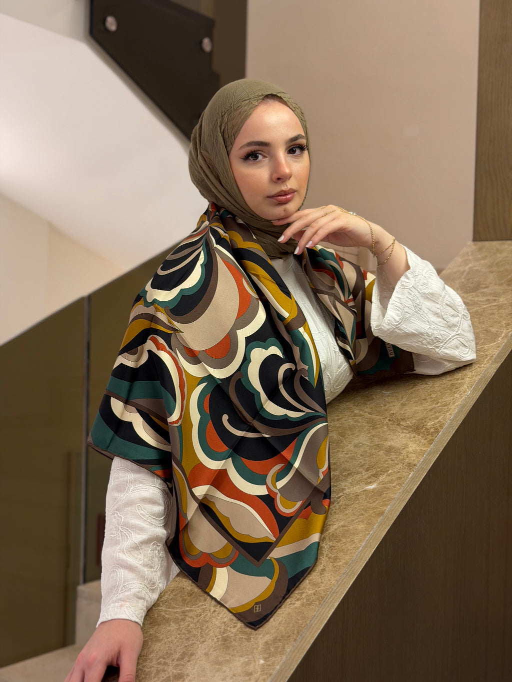 Belli'27 Kış Twill İpek Eşarp Hardal