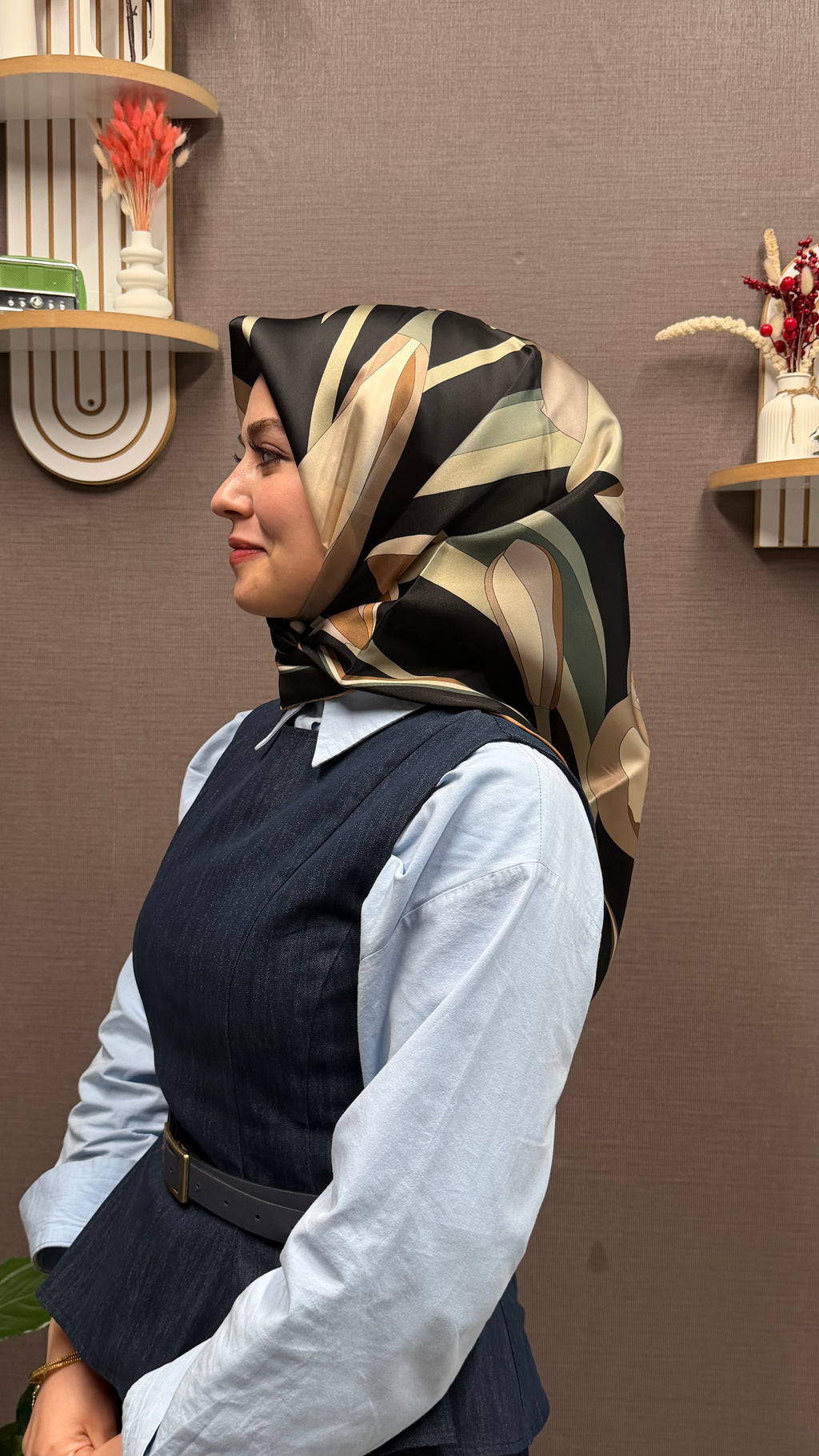 Armine Nostalji Twill İpek Eşarp Siyah Lale