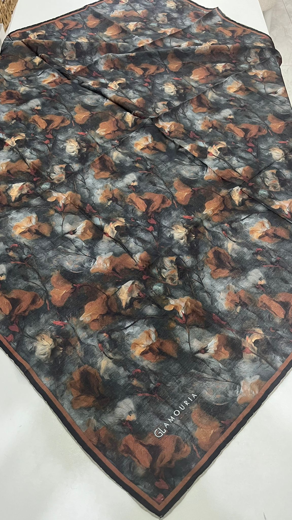 Desenli Modal Eşarp Füme