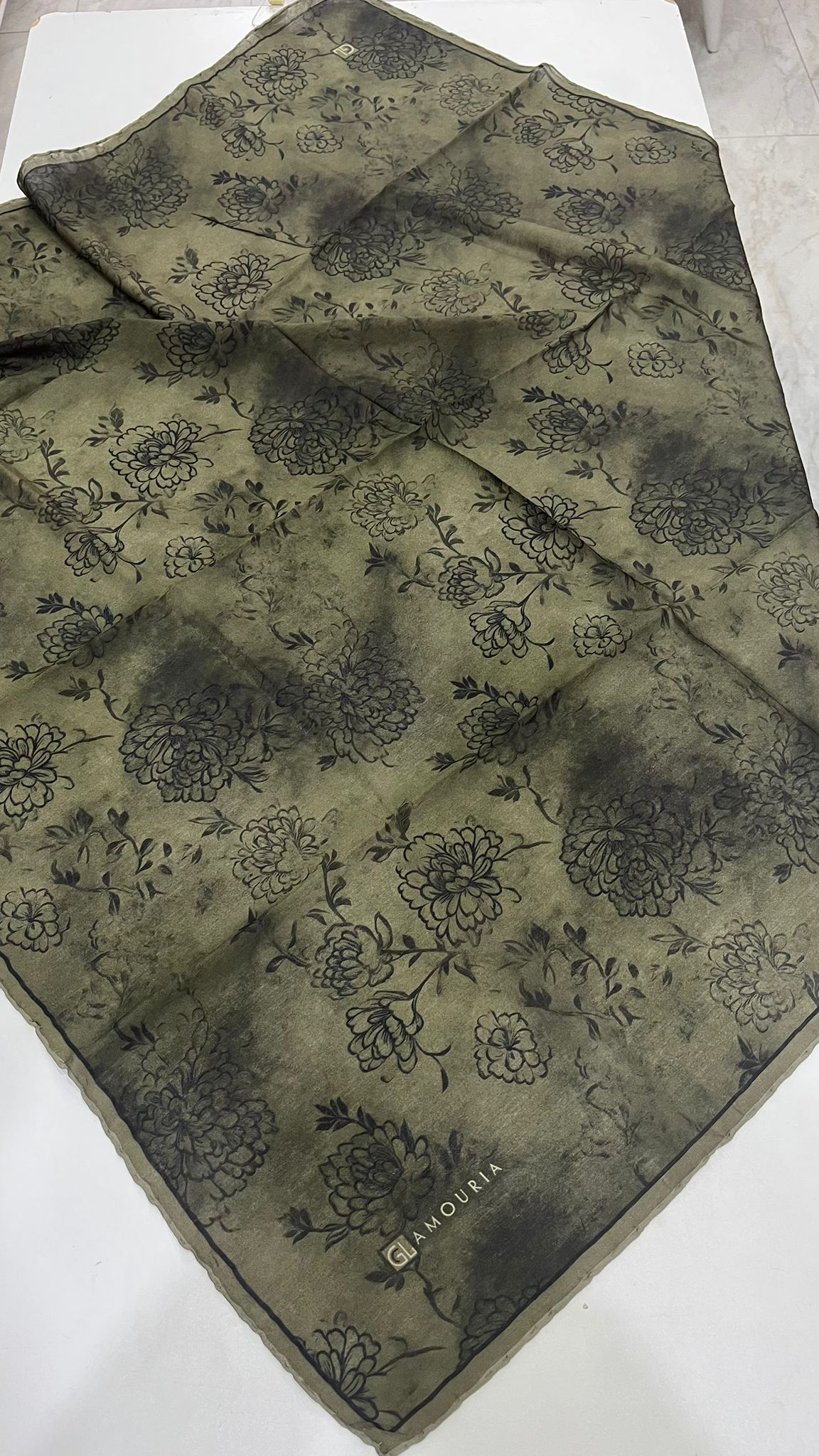 Desenli Modal Eşarp Haki