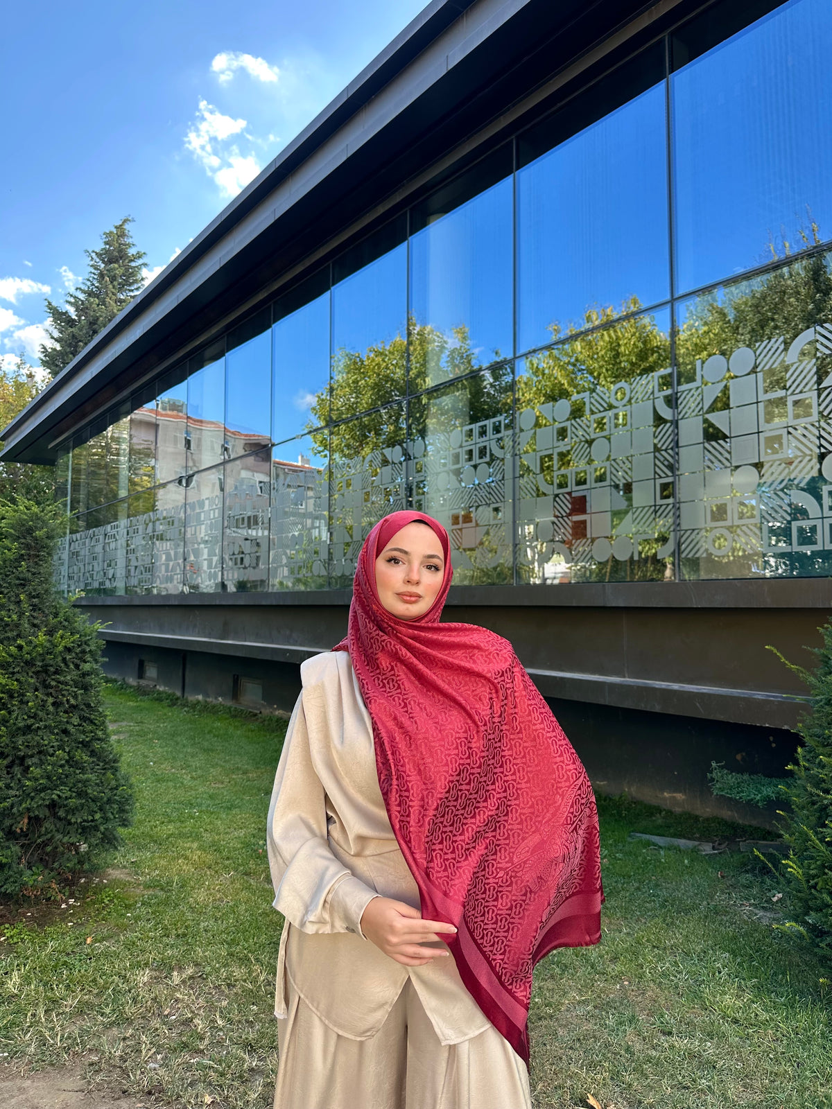 İthal Simli  Kaşmir İpek Şal Nar