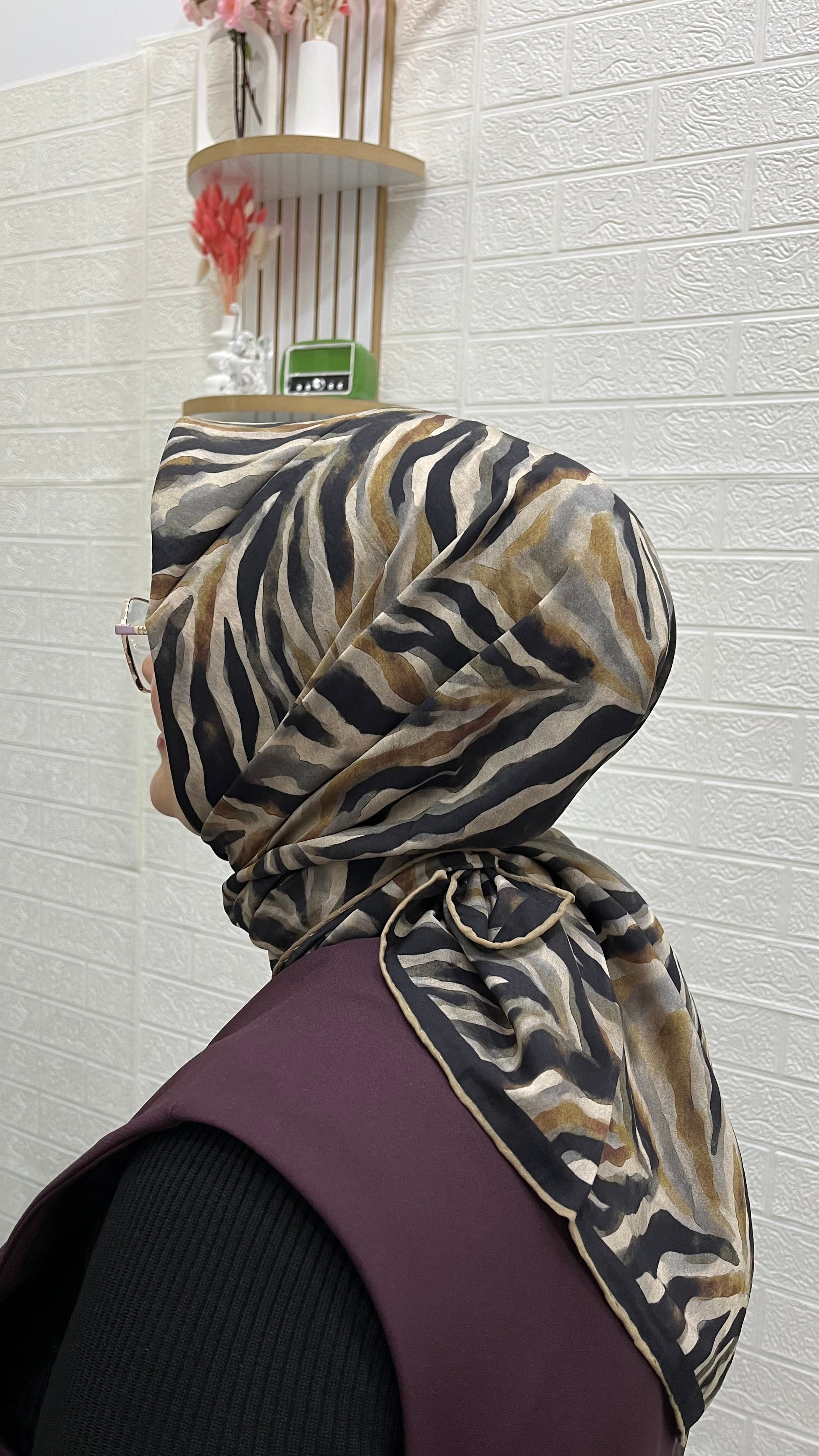 Desenli Modal Eşarp Zebra Kahve