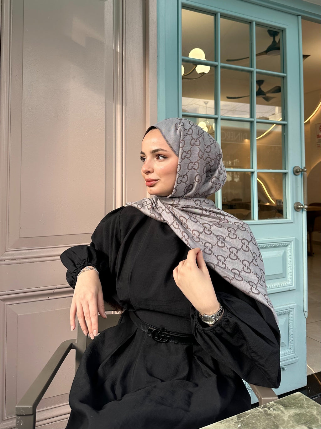 İthal Yün Pamuk Şal G Desen Çikolata Kahve