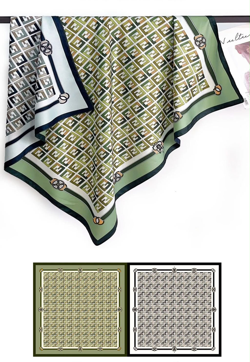 İthal Çift Taraflı Twill Eşarp Yeşil-Gri