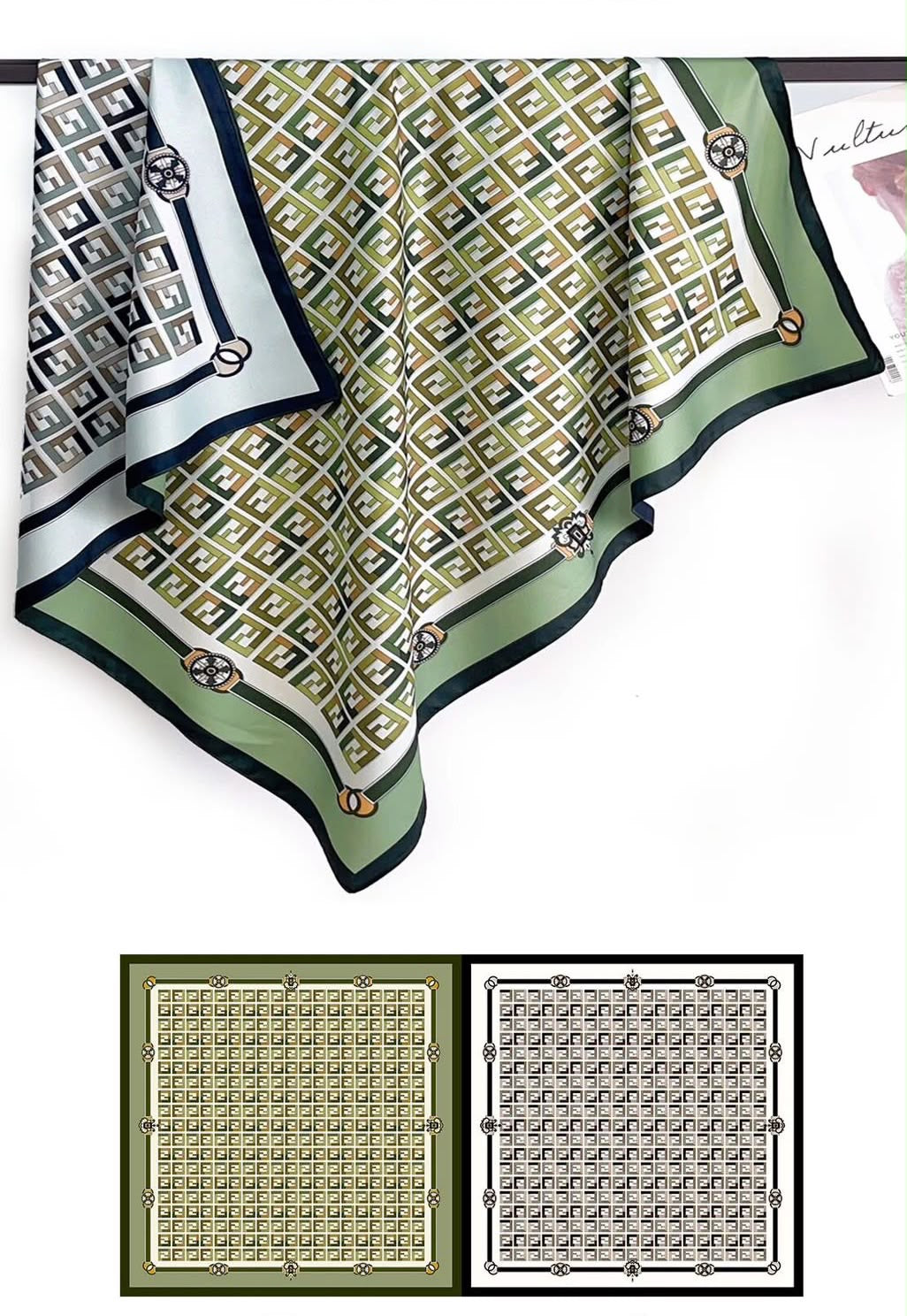 İthal Çift Taraflı Twill Eşarp Yeşil-Gri