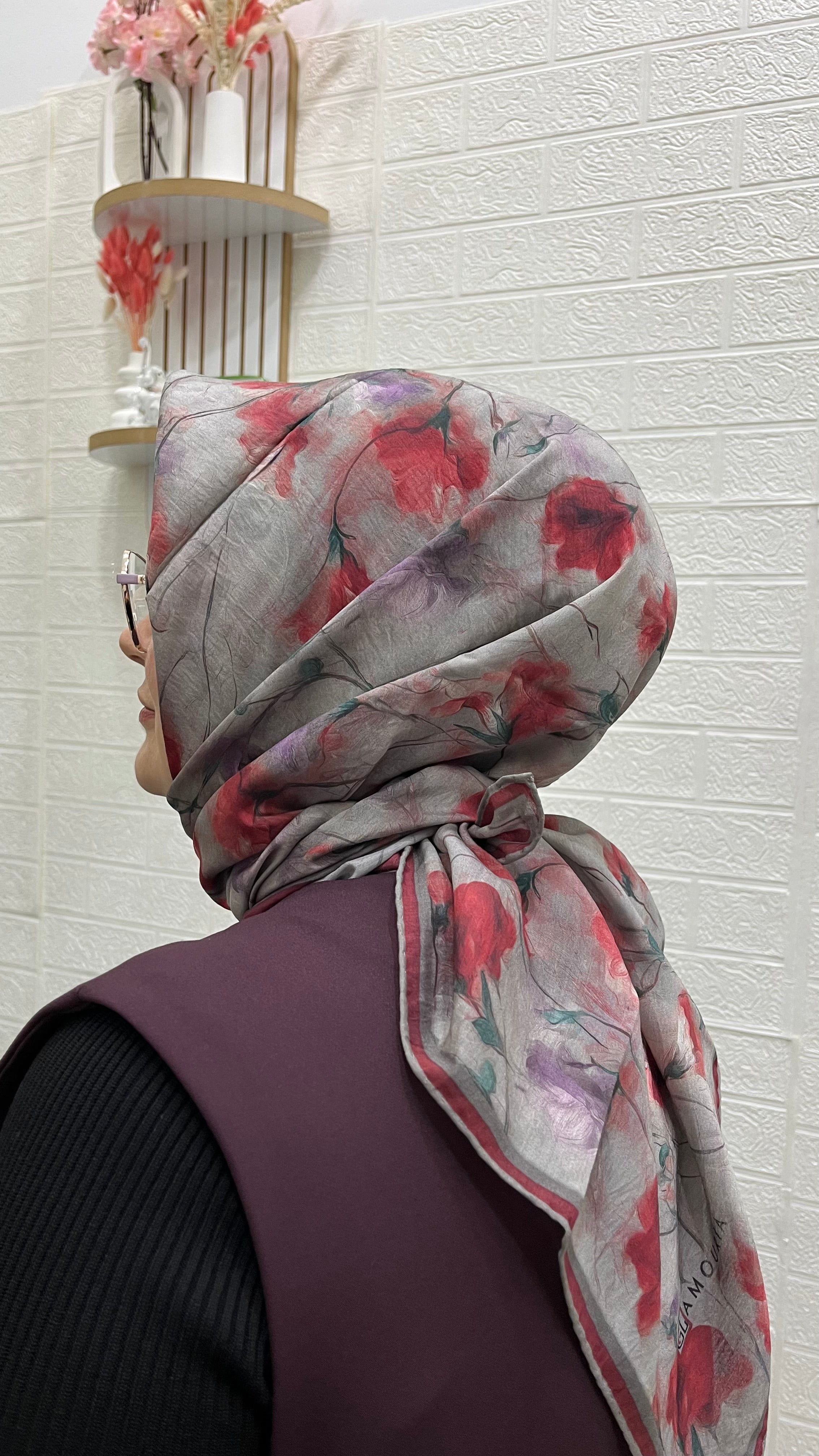 Desenli Modal Eşarp Kırmızı