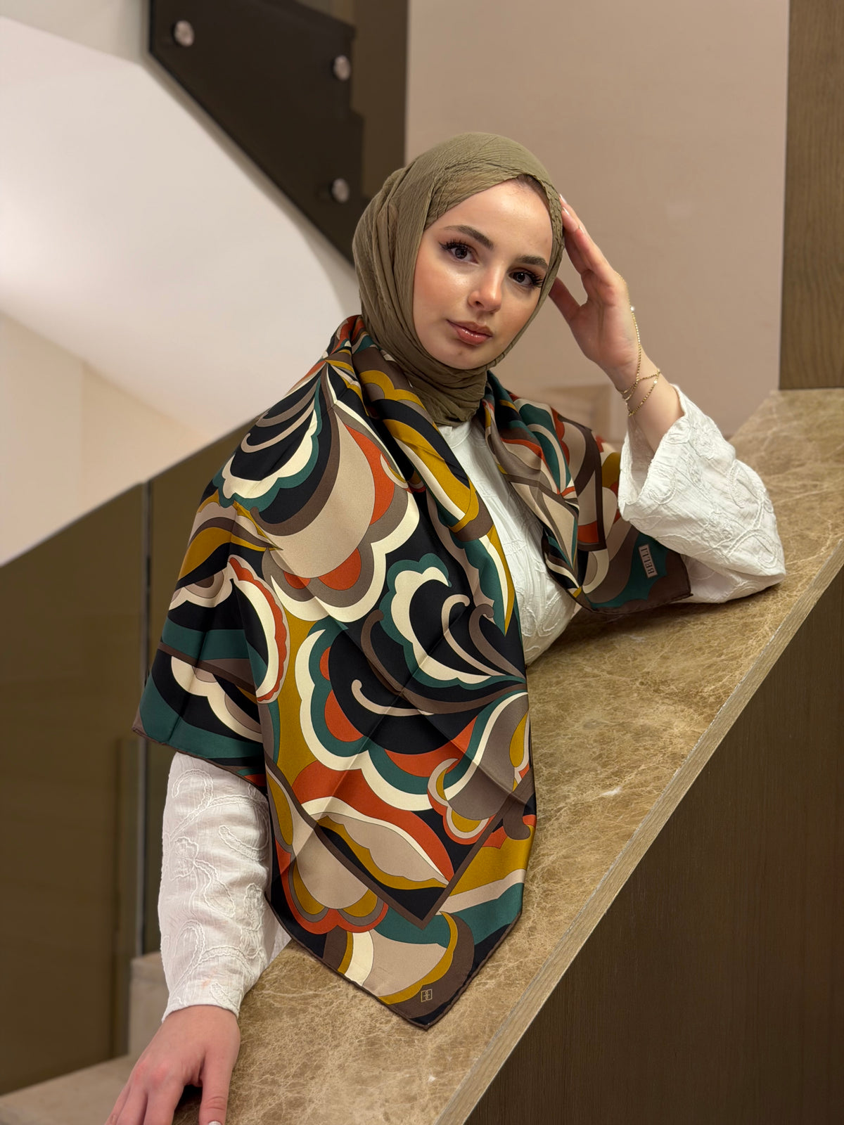 Belli'27 Kış Twill İpek Eşarp Hardal
