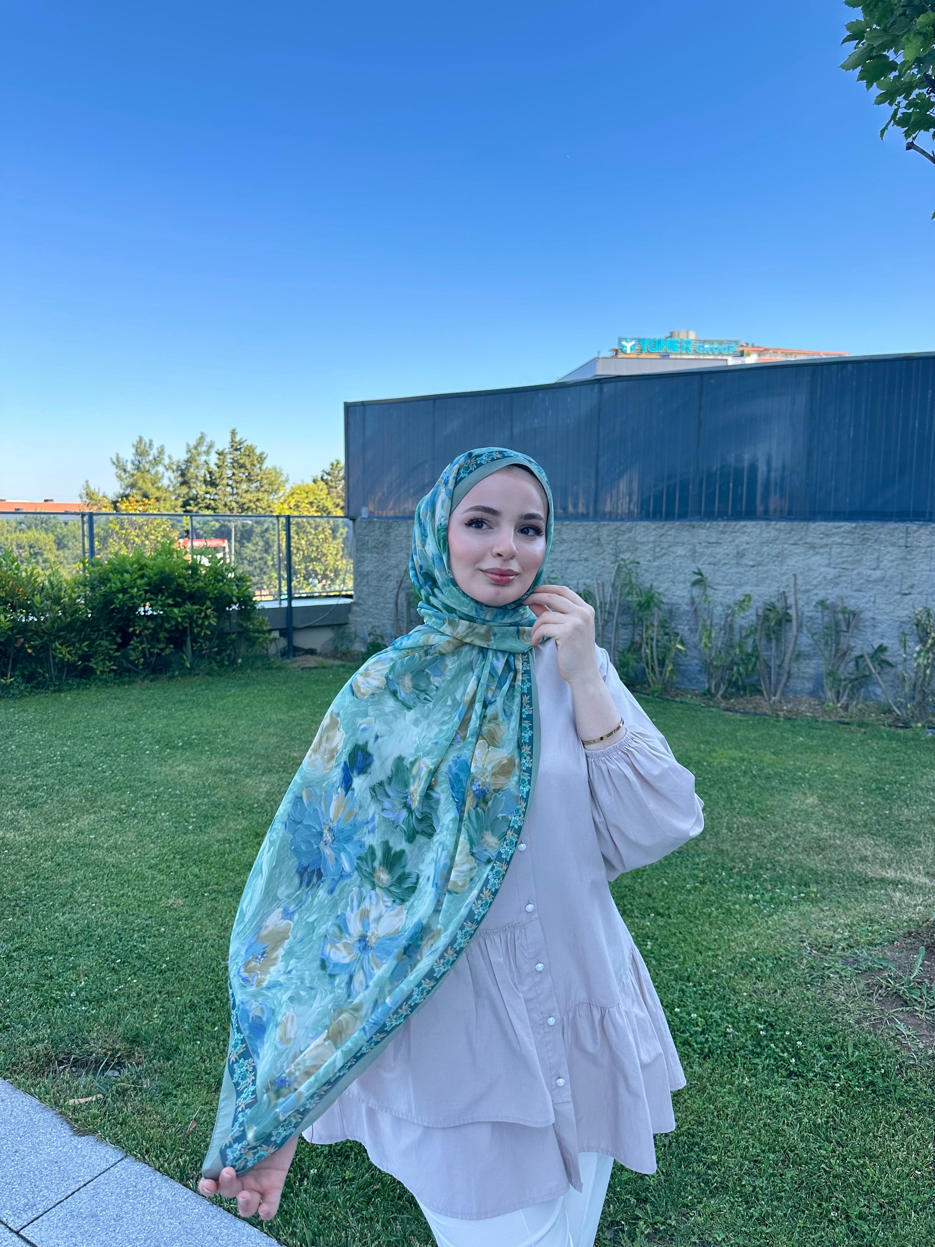 Floransa Krep Şifon Şal Mint Yeşili