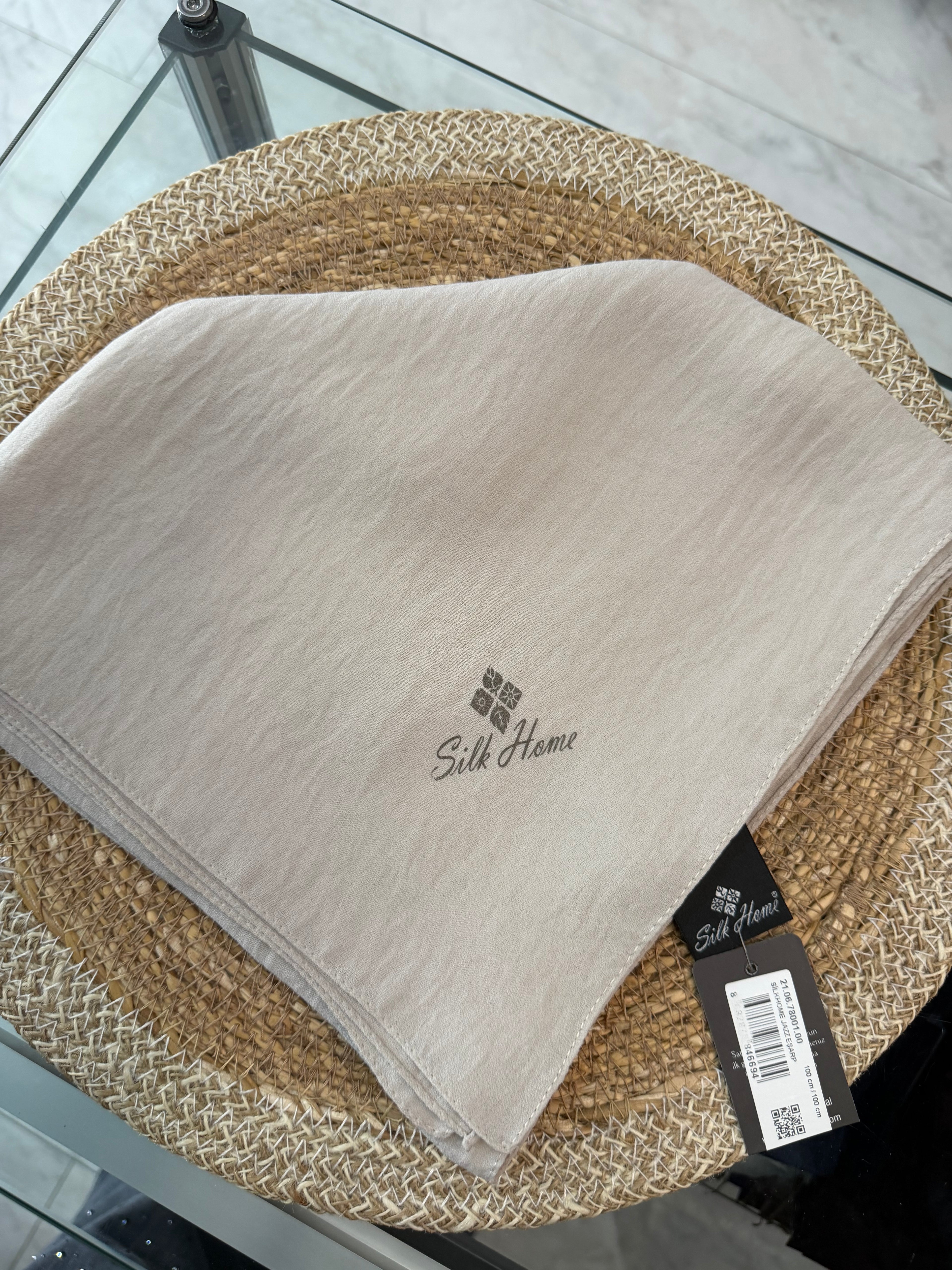 Silk Home Aerobin Tek Renk Cazz Eşarp Bej