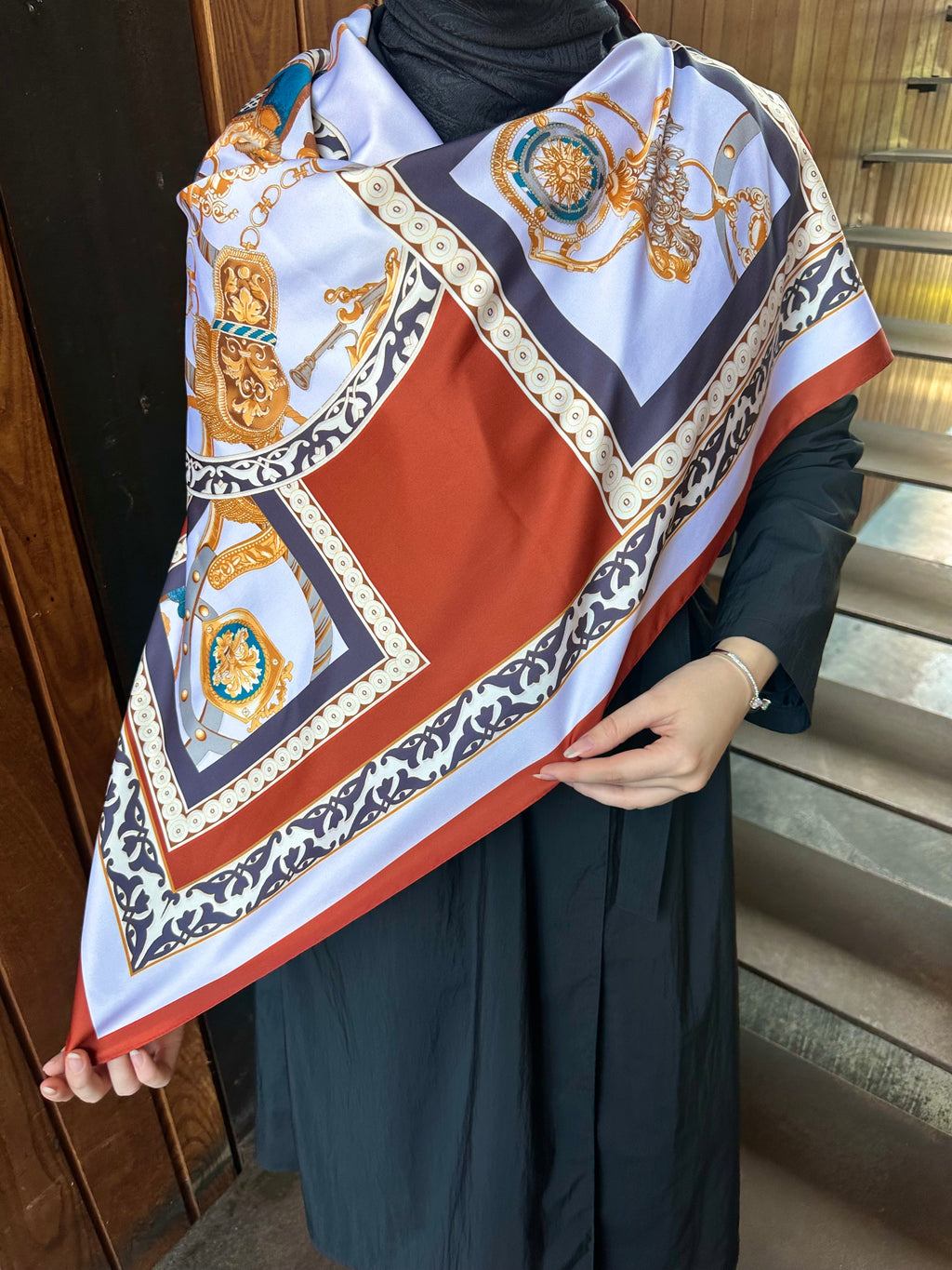 İthal Çift Taraflı Twill Eşarp Taba-Bej