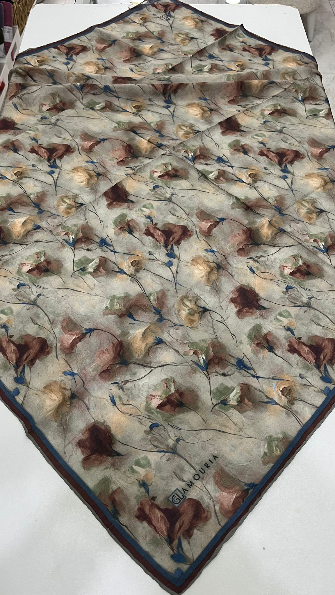 Desenli Modal Eşarp Koyu Bej