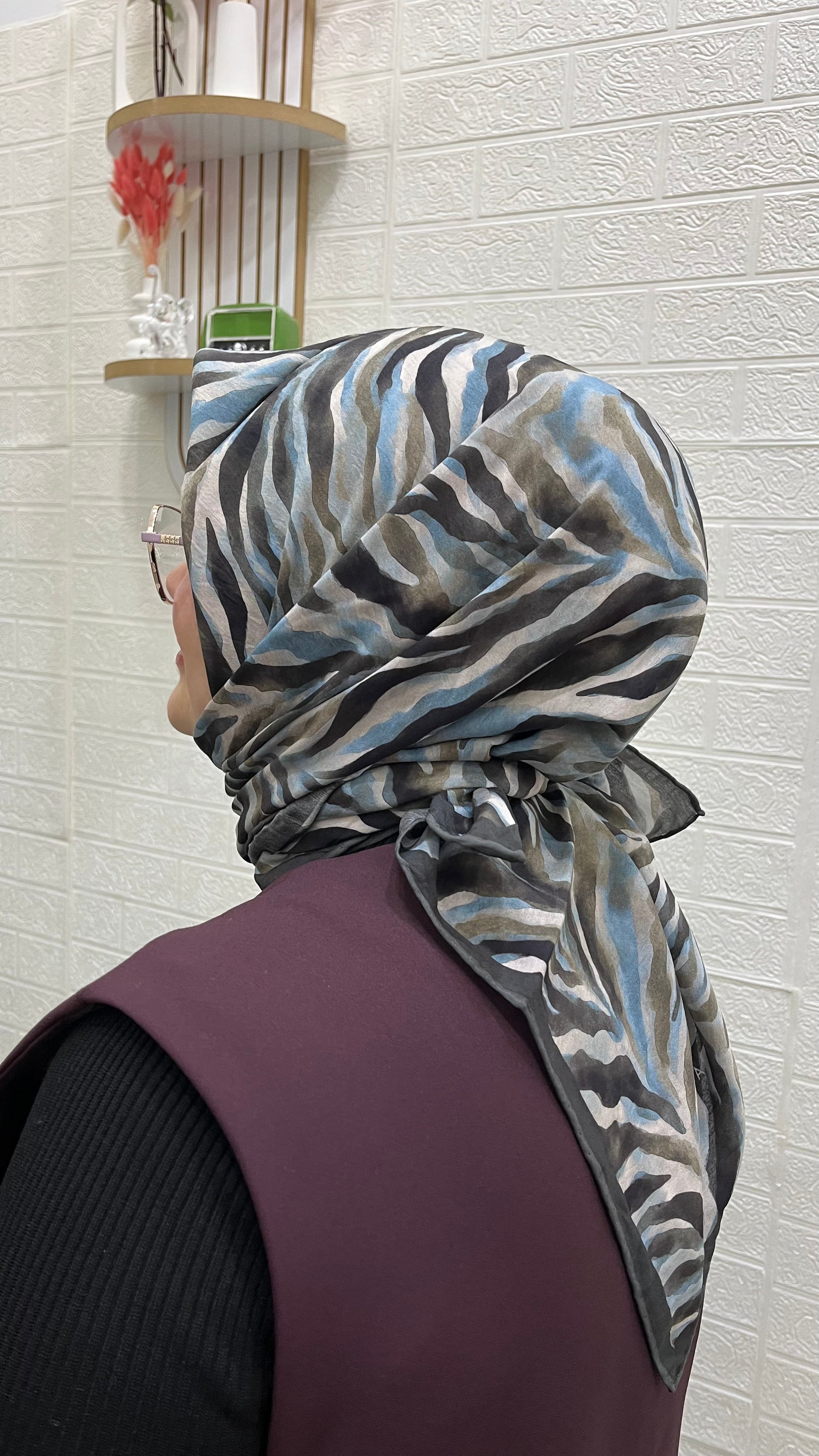 Desenli Modal Eşarp Turkuaz