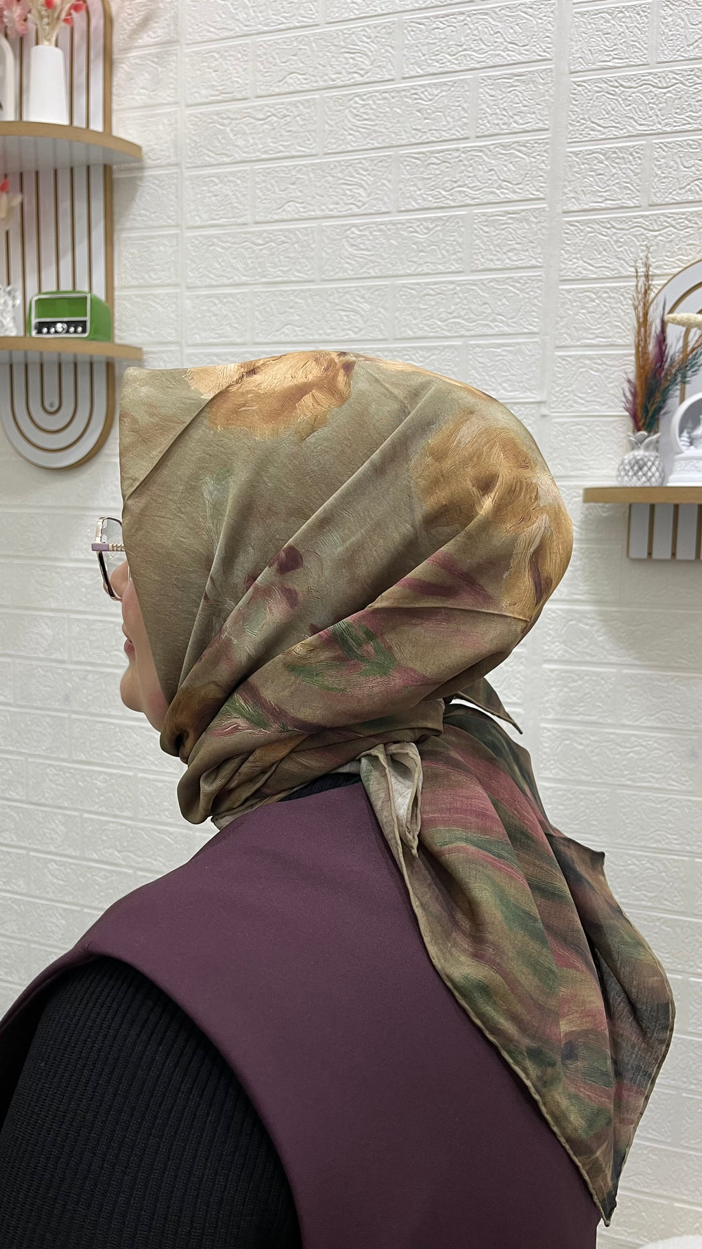 Desenli Modal Eşarp Hardal