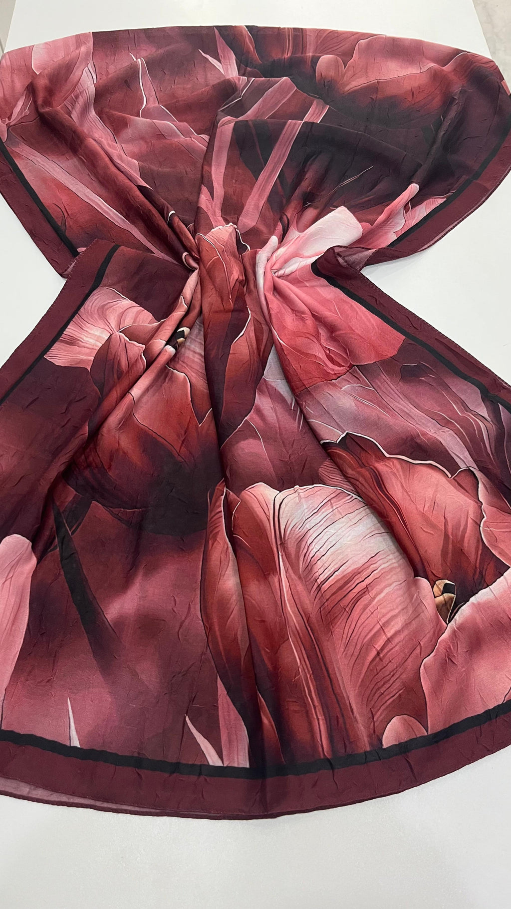 Lale Desenli Kraş Şal Vişne-Bordo