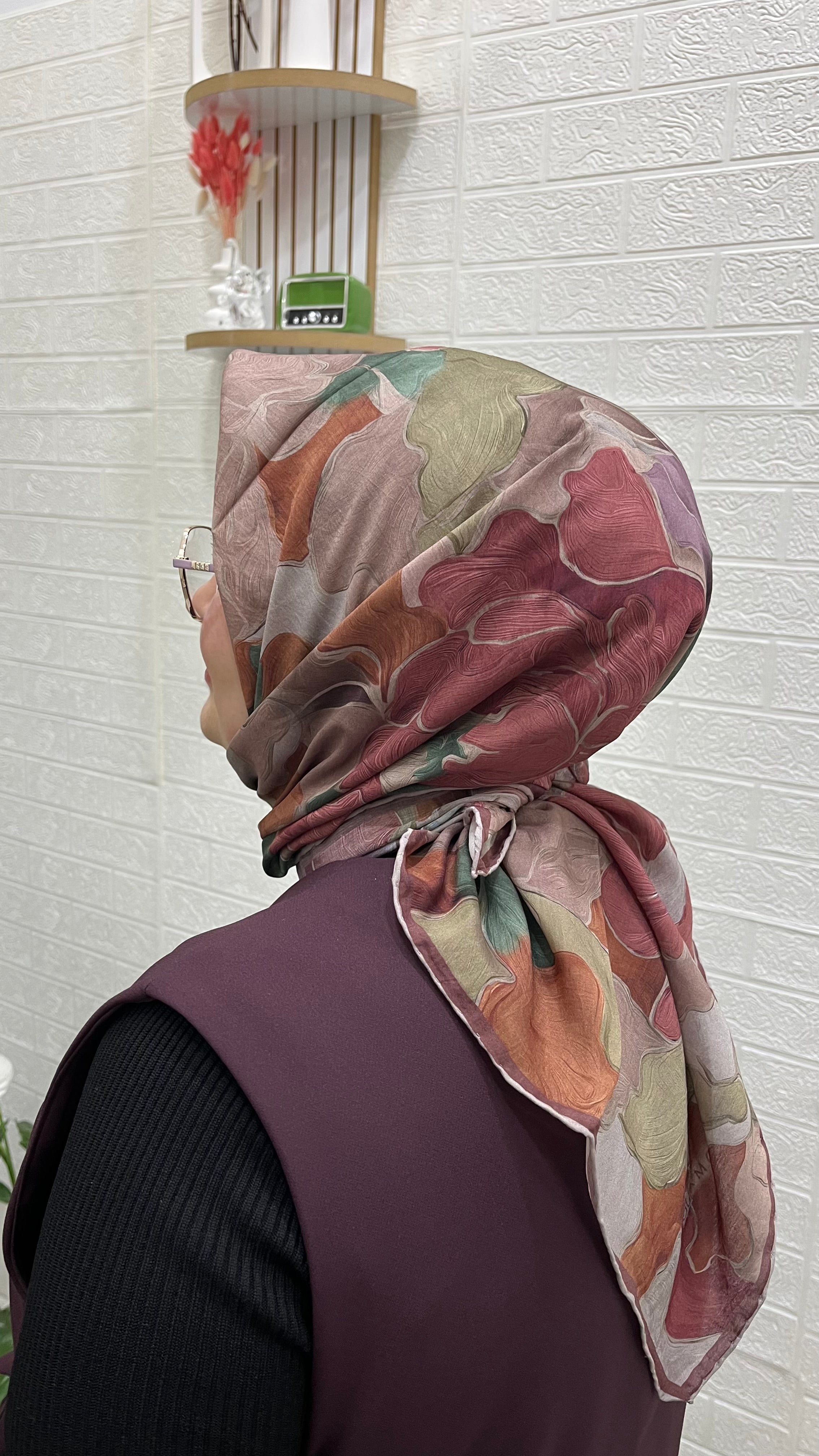 Desenli Modal Eşarp Yeşil Gül