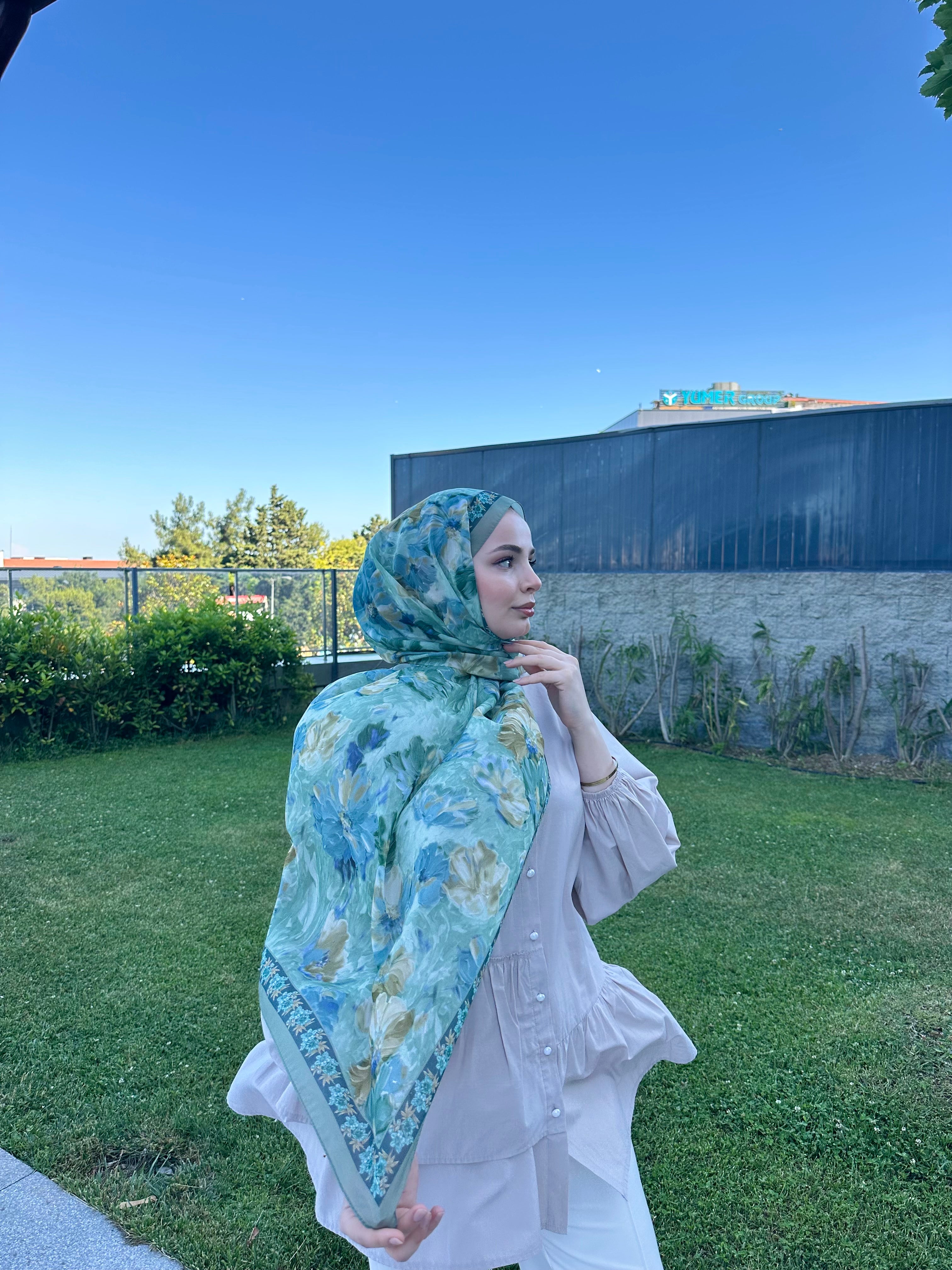 Floransa Krep Şifon Şal Mint Yeşili