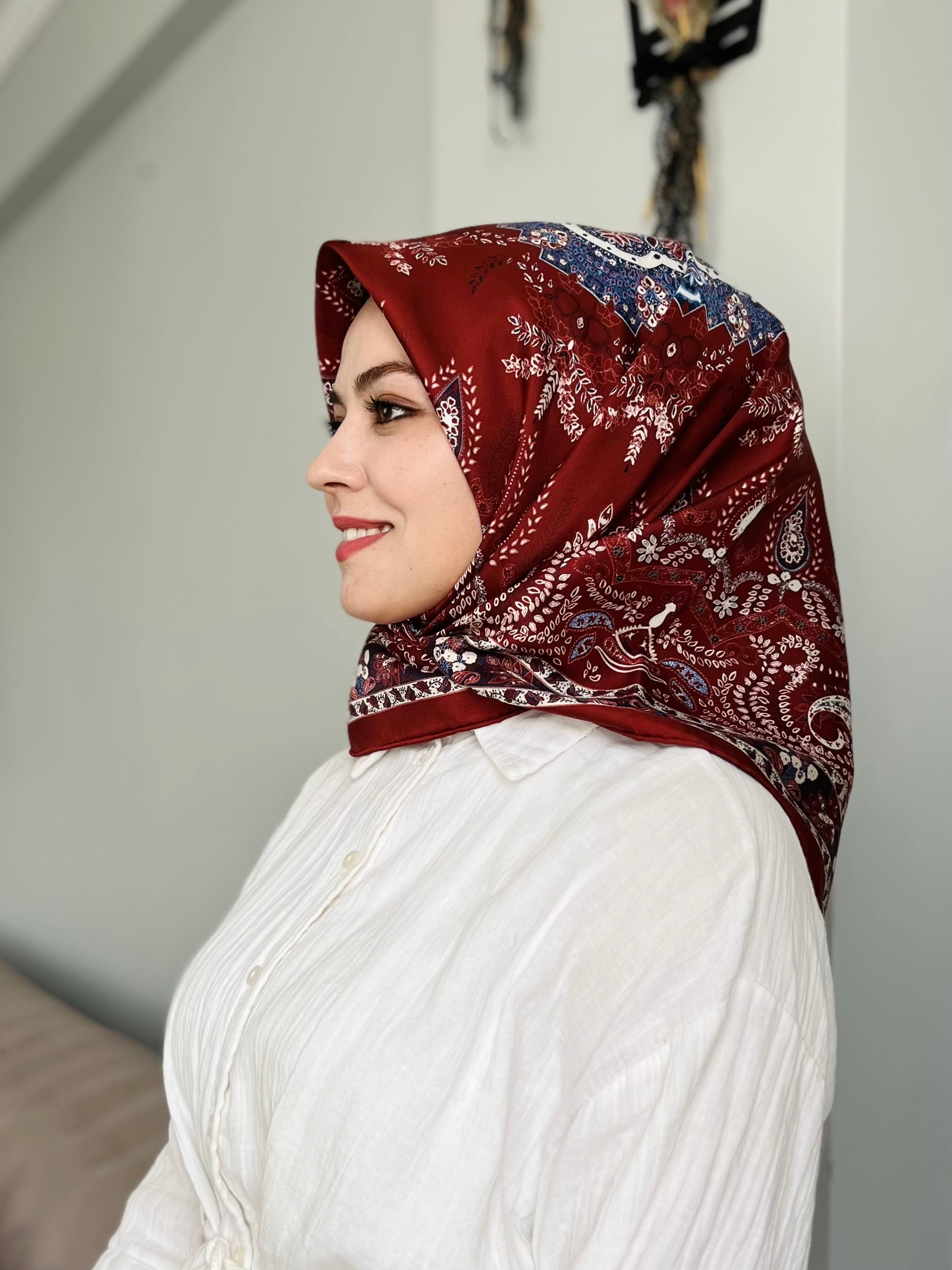 İthal Twill İpek Eşarp Bordo
