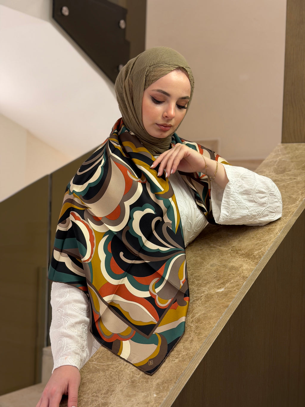 Belli'27 Kış Twill İpek Eşarp Hardal
