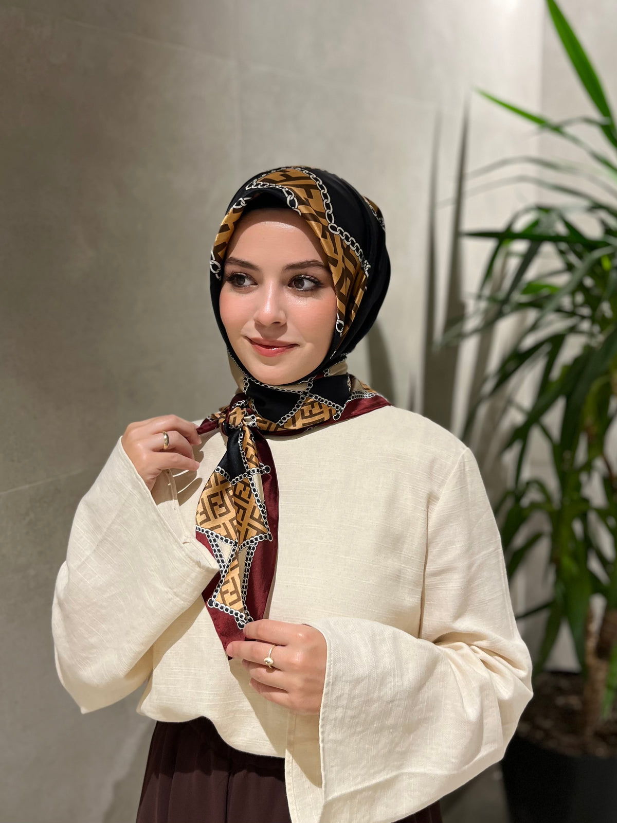Vual İpek Eşarp Siyah-Bordo