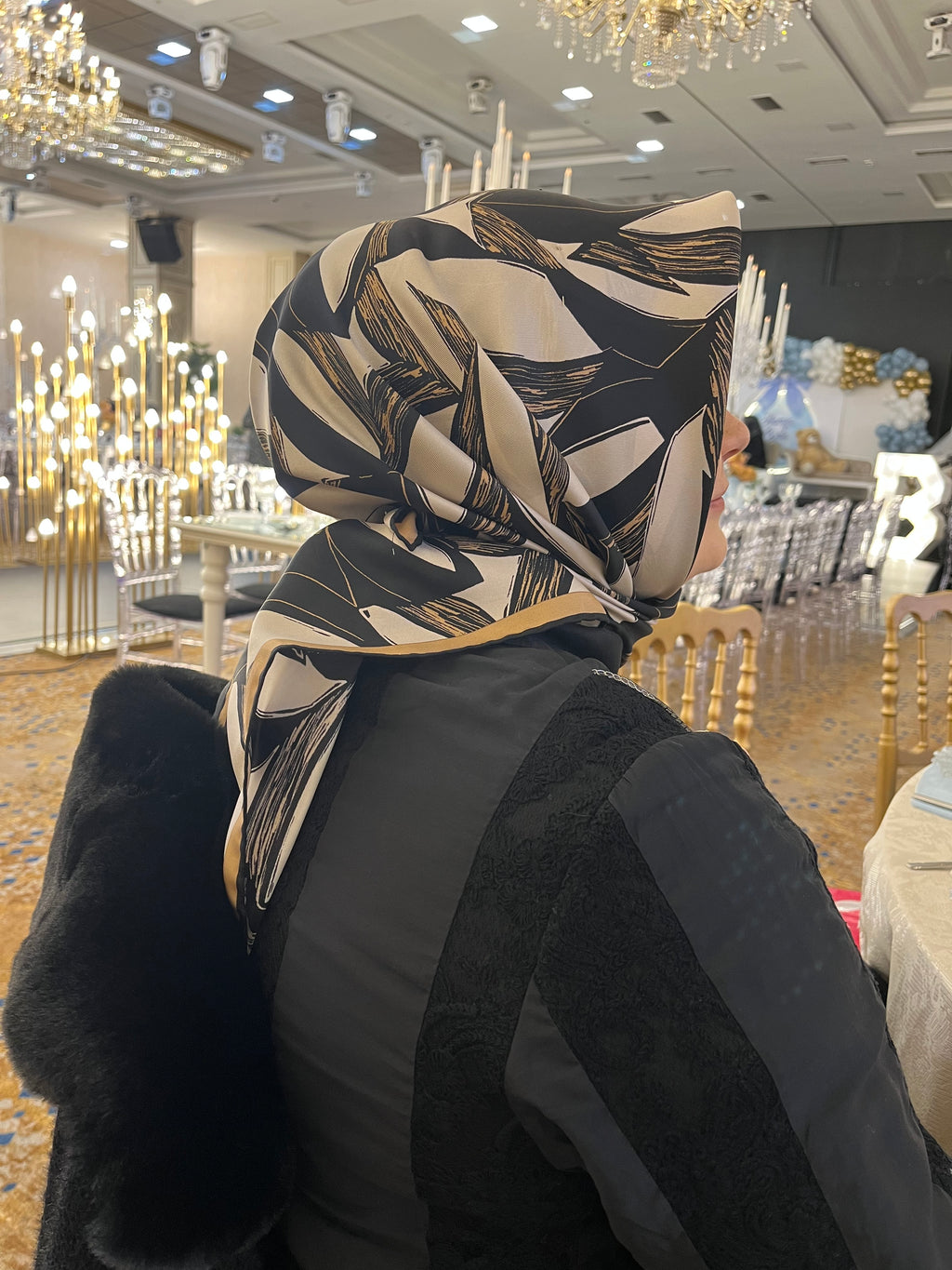 Belli Nostalji Twill İpek Eşarp Siyah-Gold