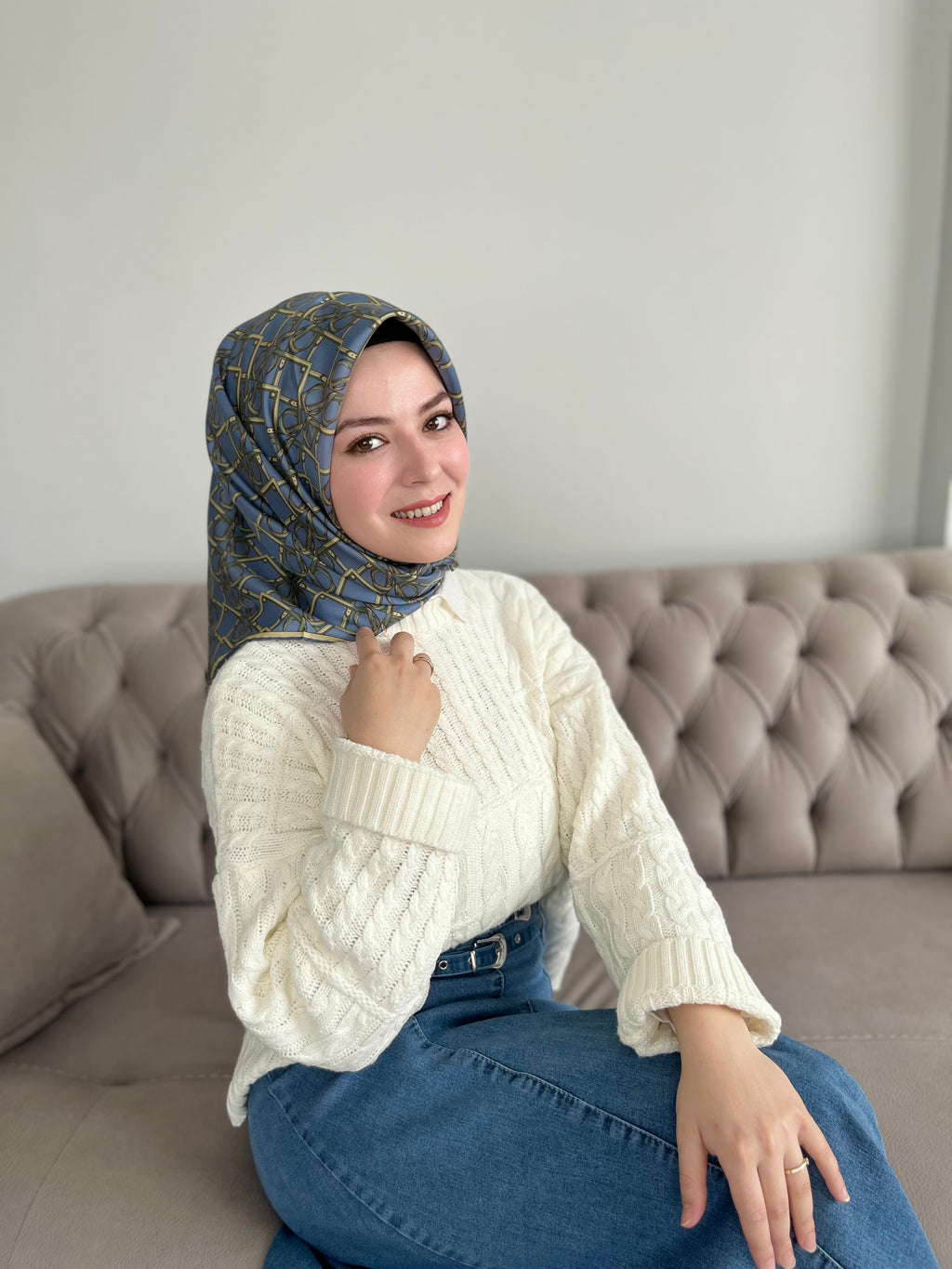 Seyydayla Seçimi Nostalji  Twill İpek Eşarp Indıgo