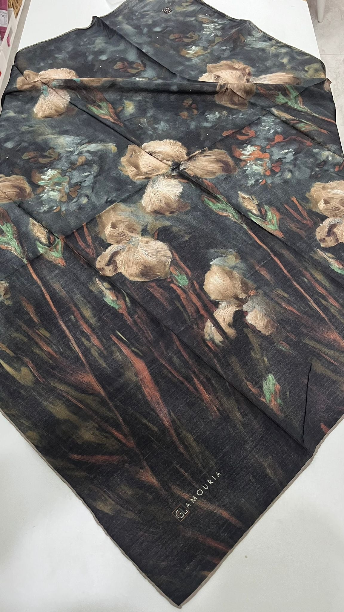 Desenli Modal Eşarp  Füme