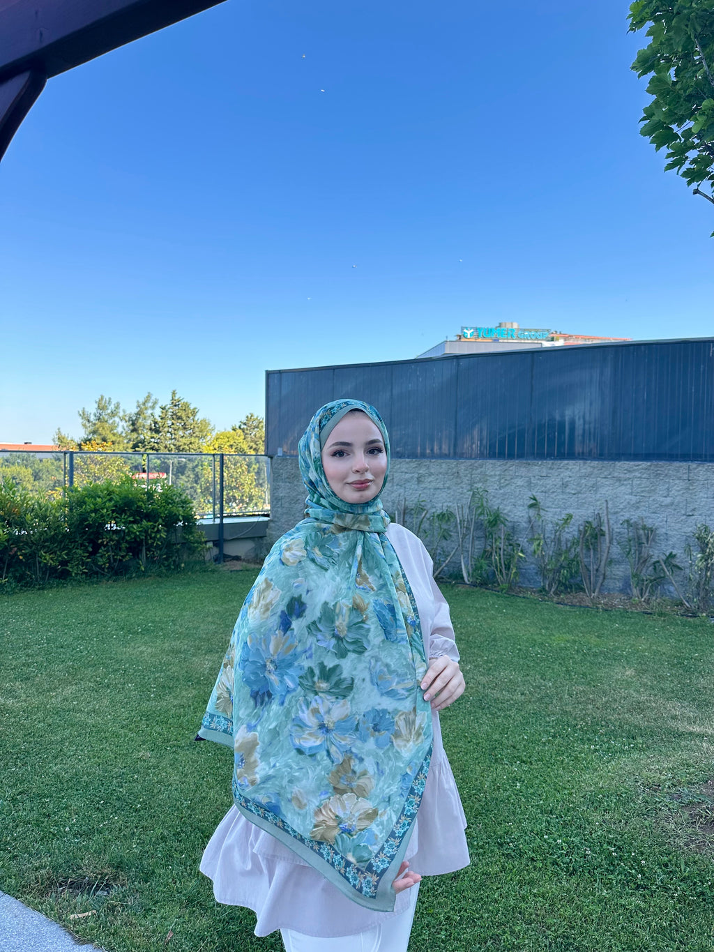 Floransa Krep Şifon Şal Mint Yeşili