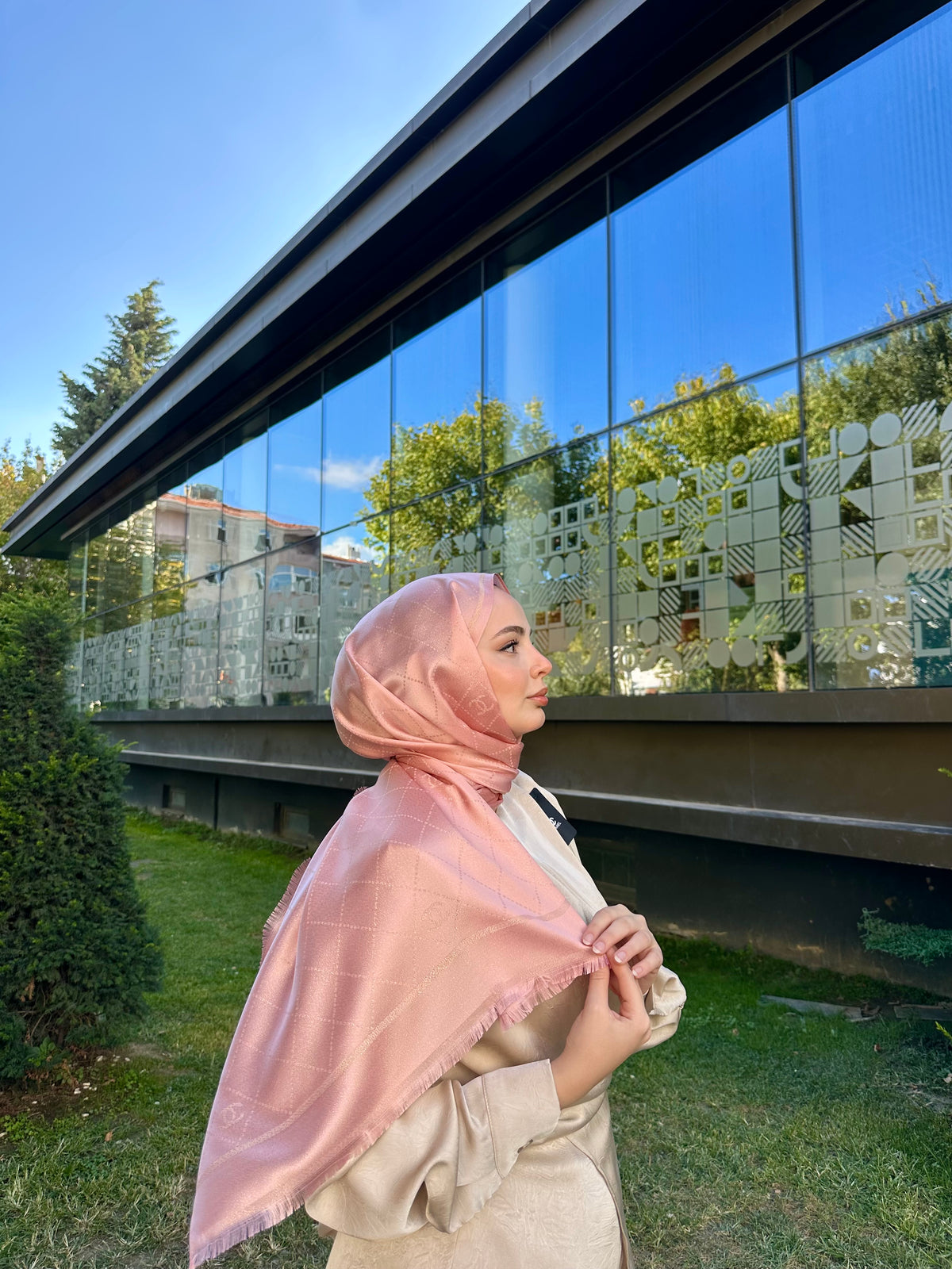 Simli Kaşmir İpek Şal Pembe