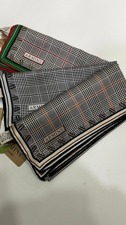 Armine Nostalji Saf İpek Eşarp Ekose Kırmızı