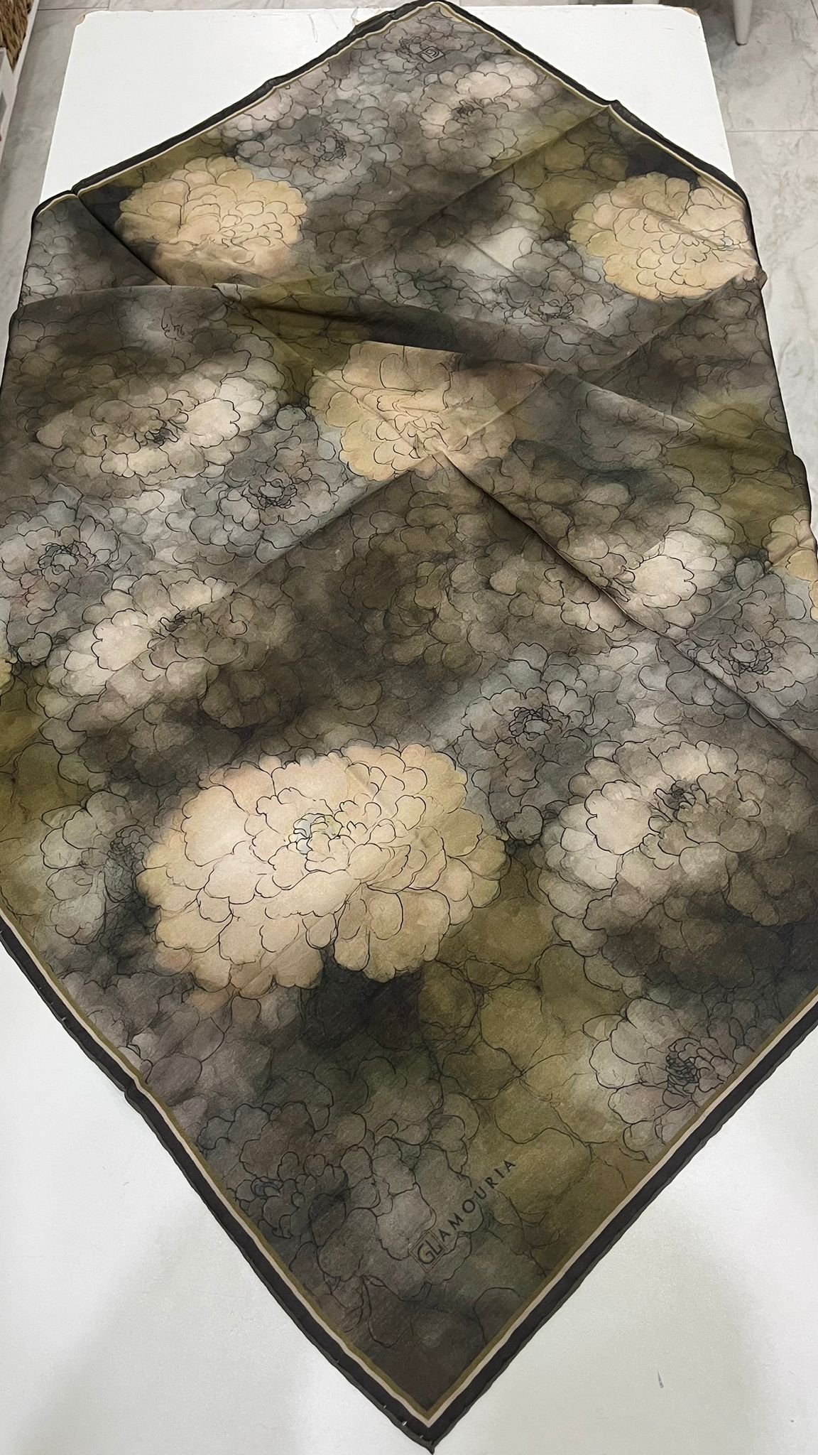 Desenli Modal Eşarp Haki