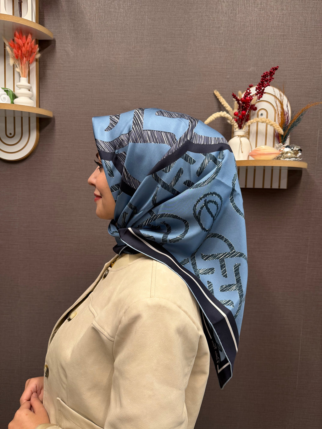 Pablio Ferre'27 Kış Twill İpek Logo Desen İndigo