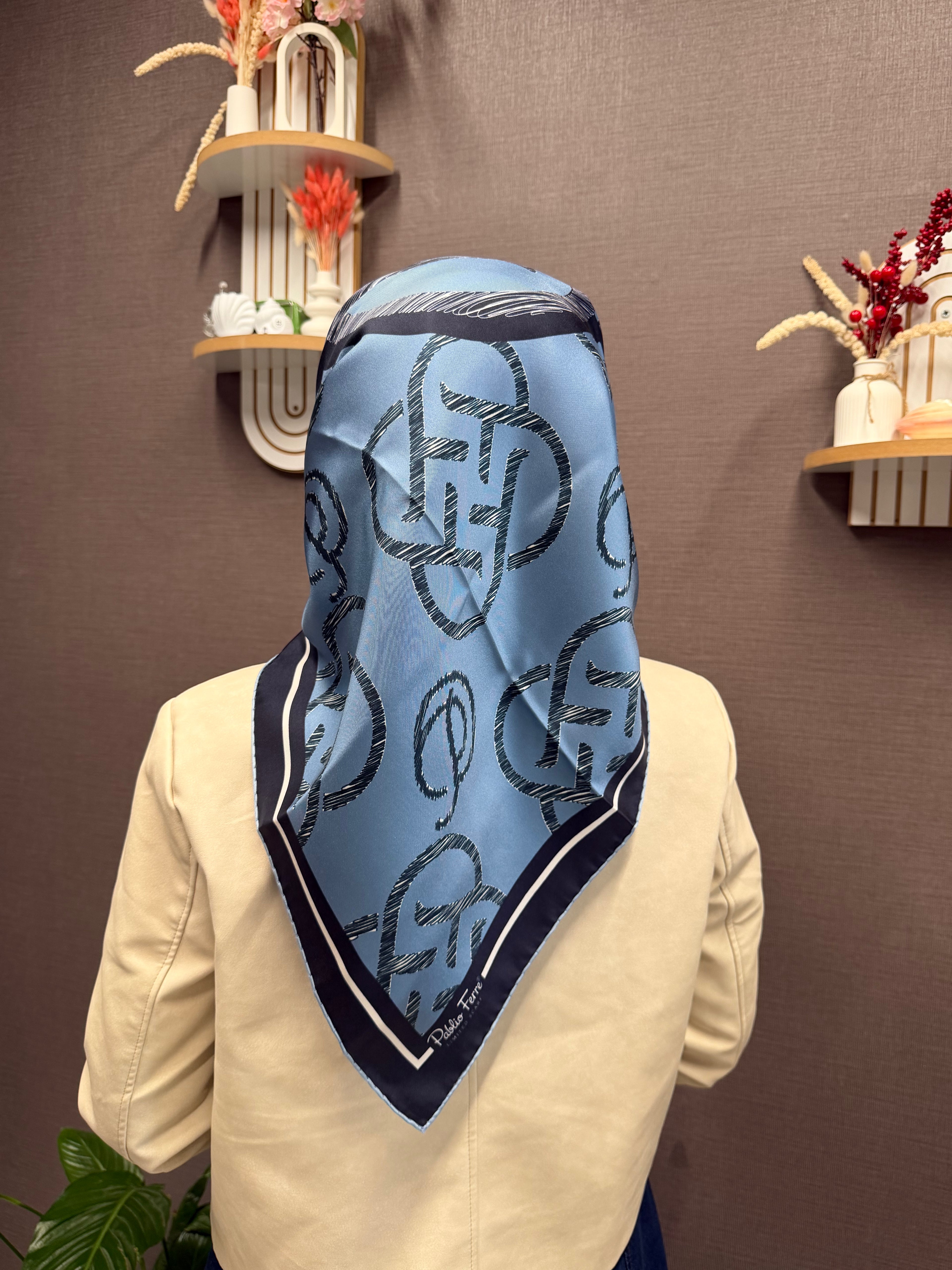 Pablio Ferre'27 Kış Twill İpek Logo Desen İndigo