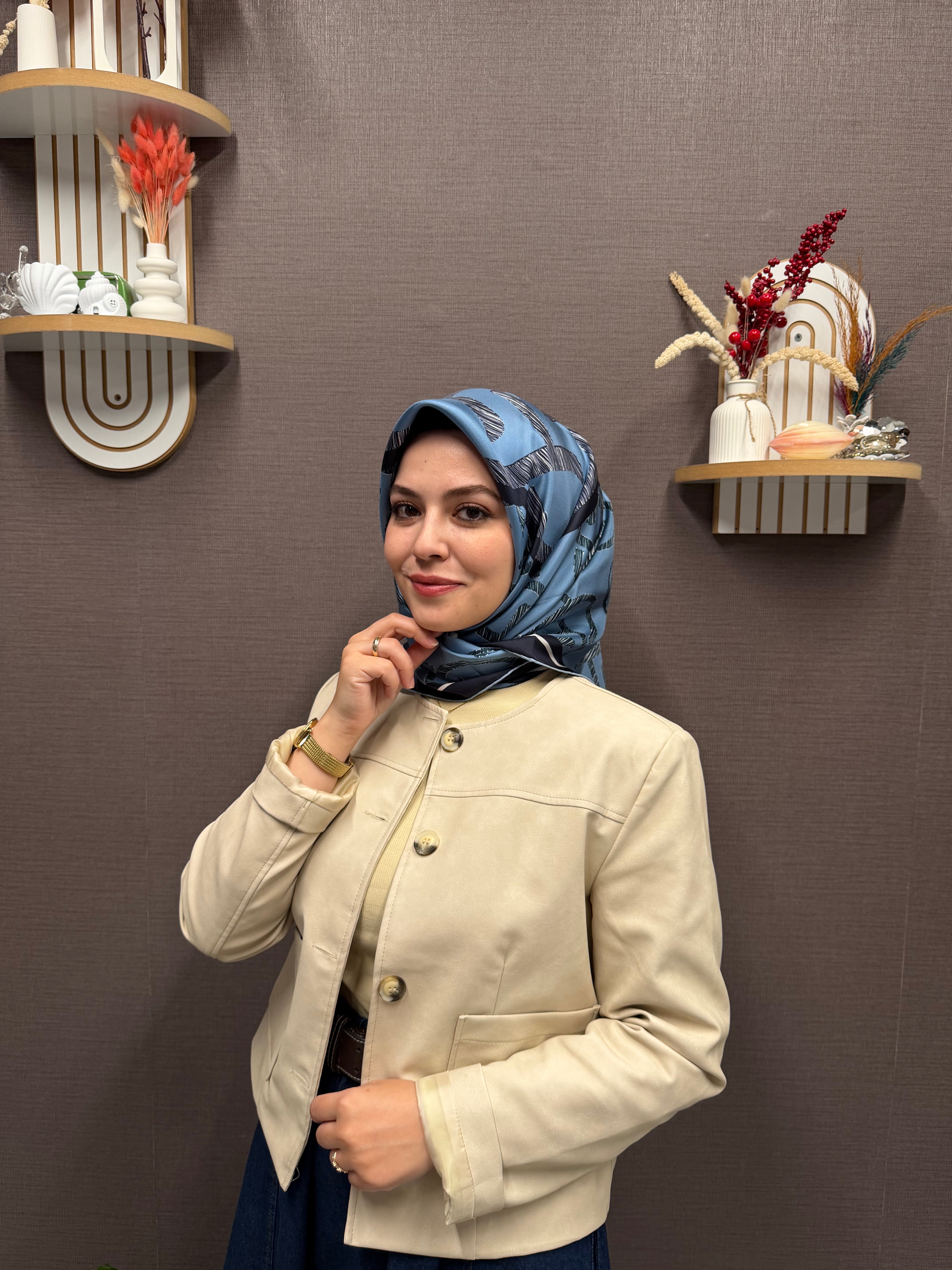 Pablio Ferre'27 Kış Twill İpek Logo Desen İndigo