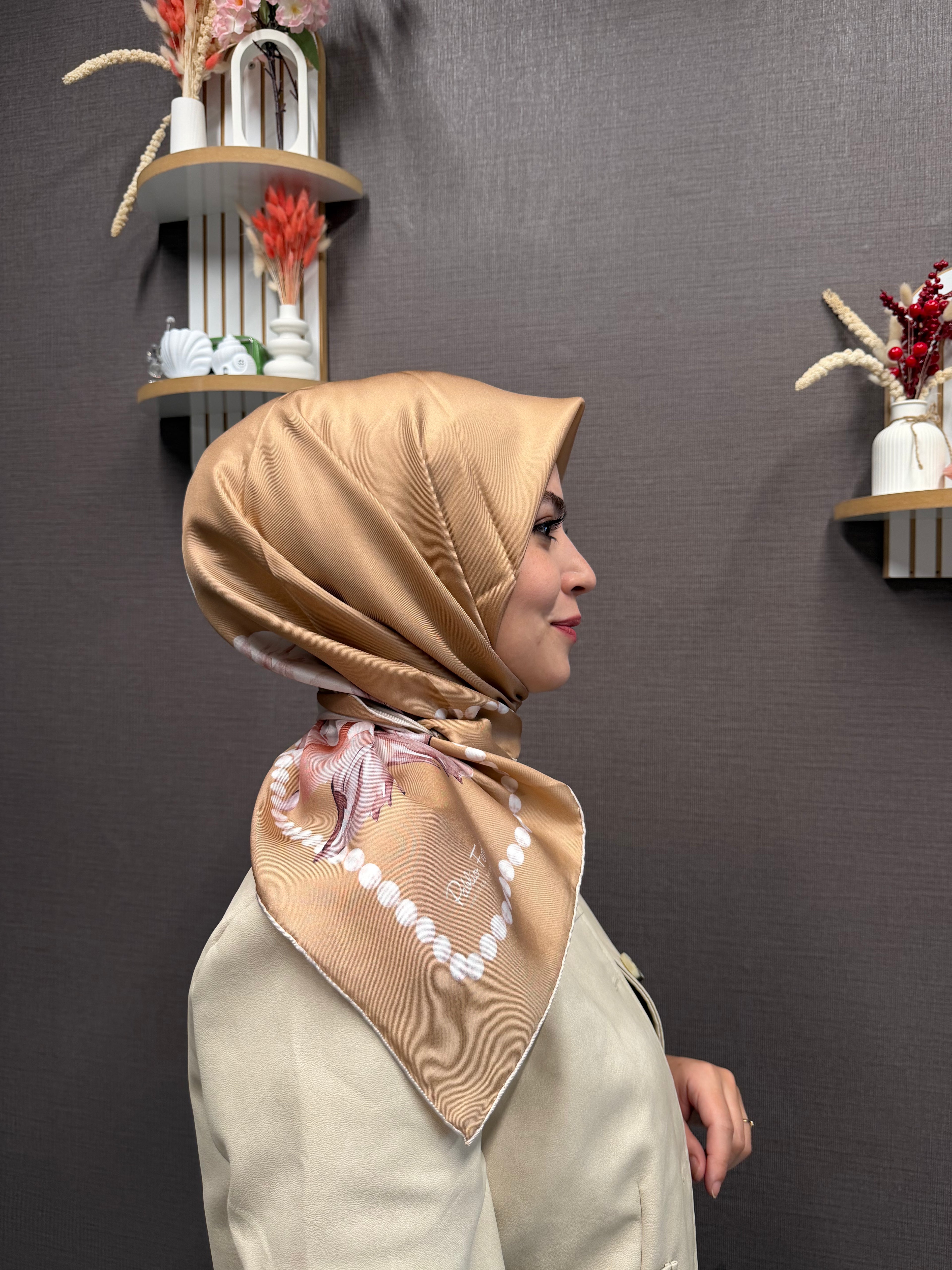 Pablio Ferre'27 Kış Twill İpek İncila Desen Somon