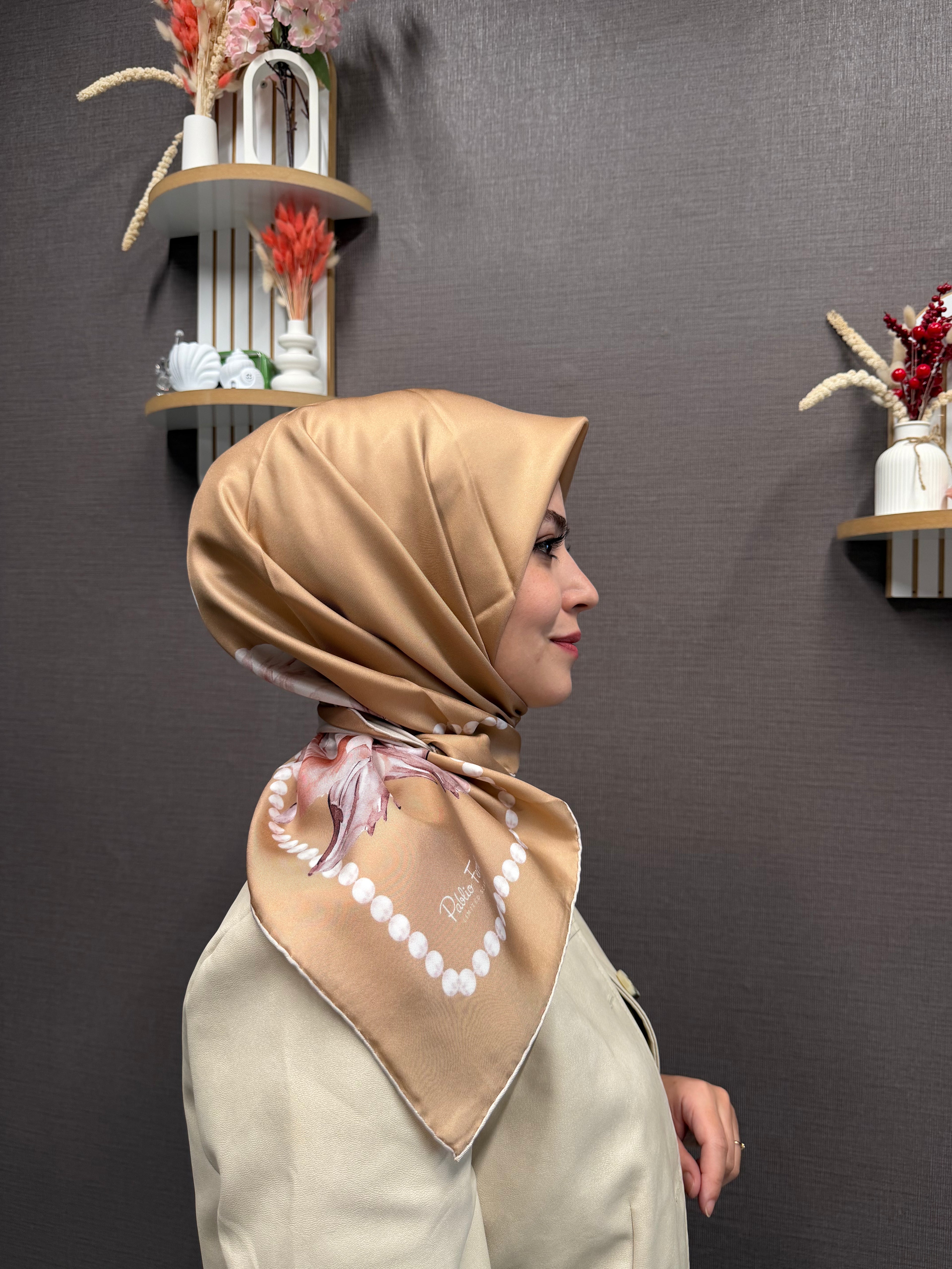 Pablio Ferre'27 Kış Twill İpek İncila Desen Somon