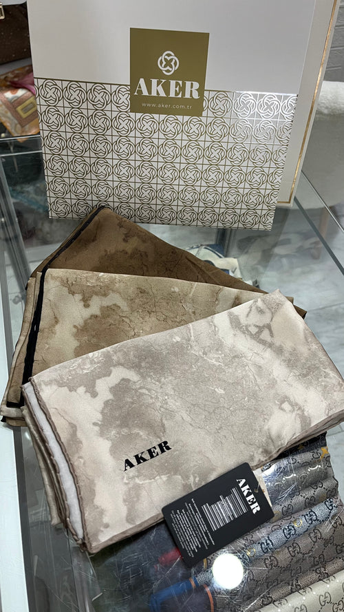 Aker Sura İpek Eşarp Bulut Desen Kum Beji