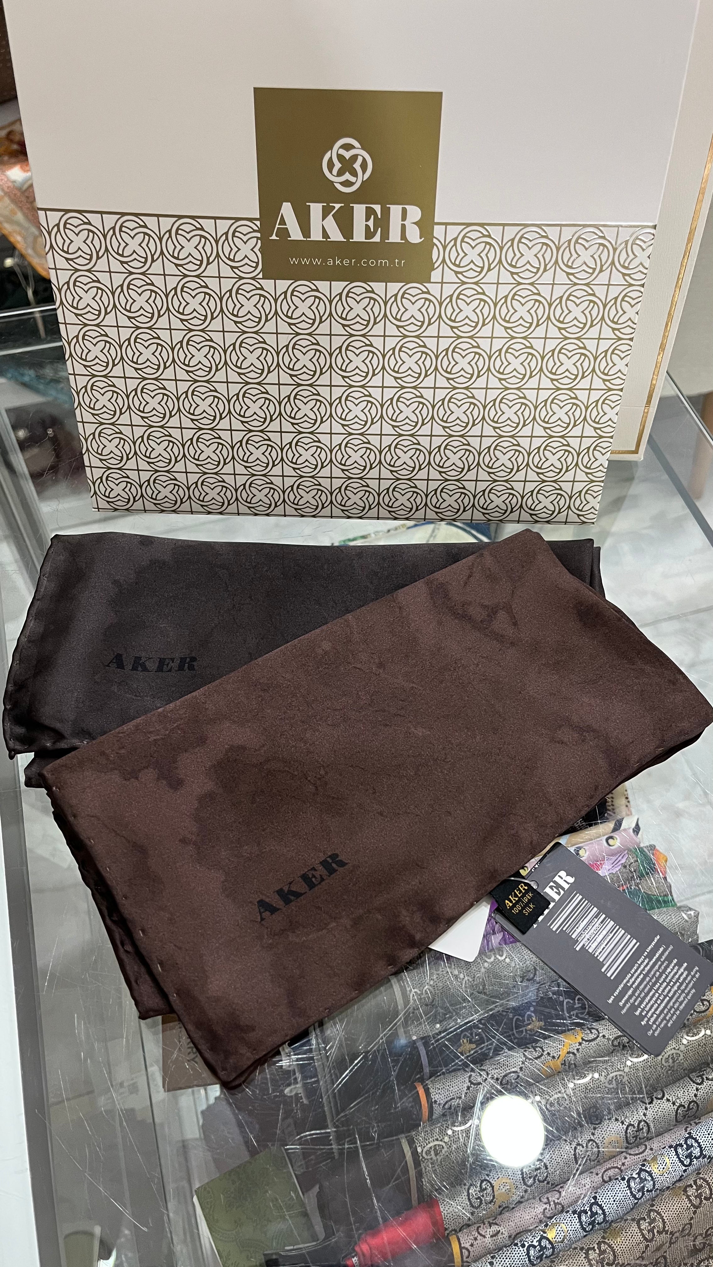 Aker Sura İpek Eşarp Bulut Desen Kahve