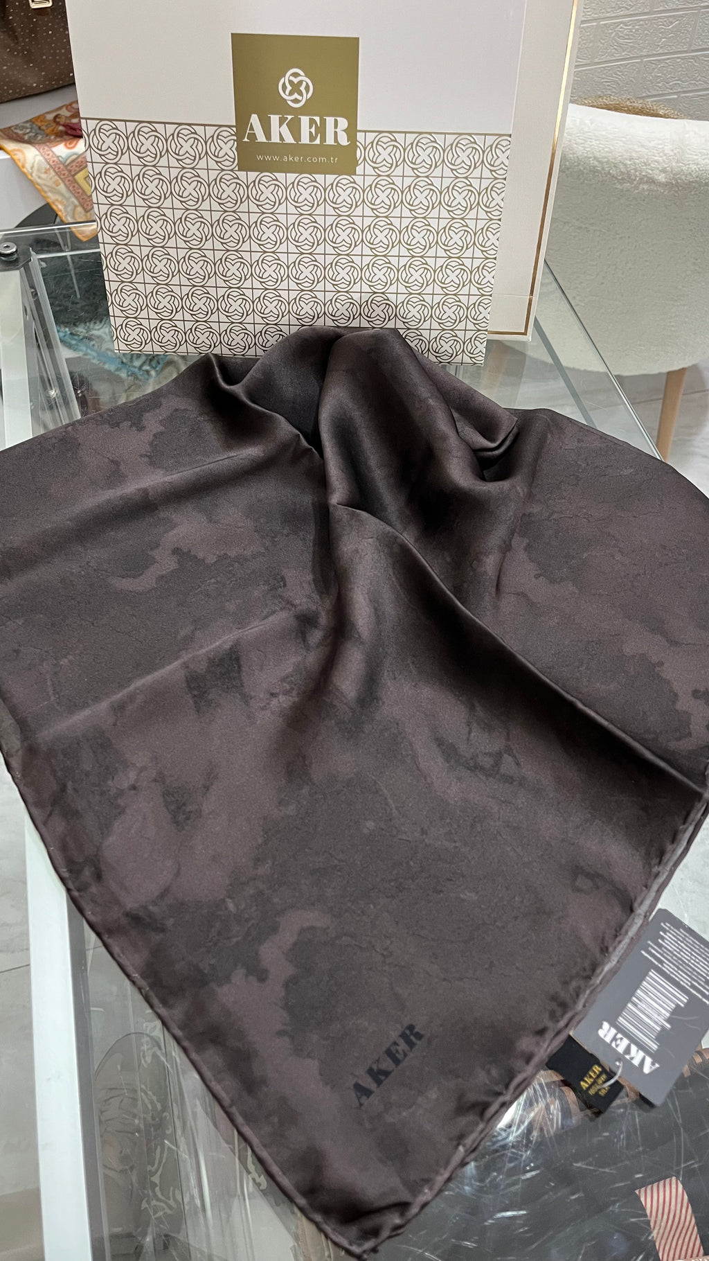 Aker Sura İpek Eşarp Bulut Desen Acı Kahve