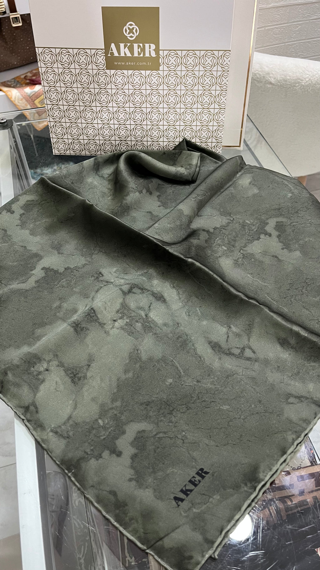 Aker Sura İpek Eşarp Bulut Desen Haki