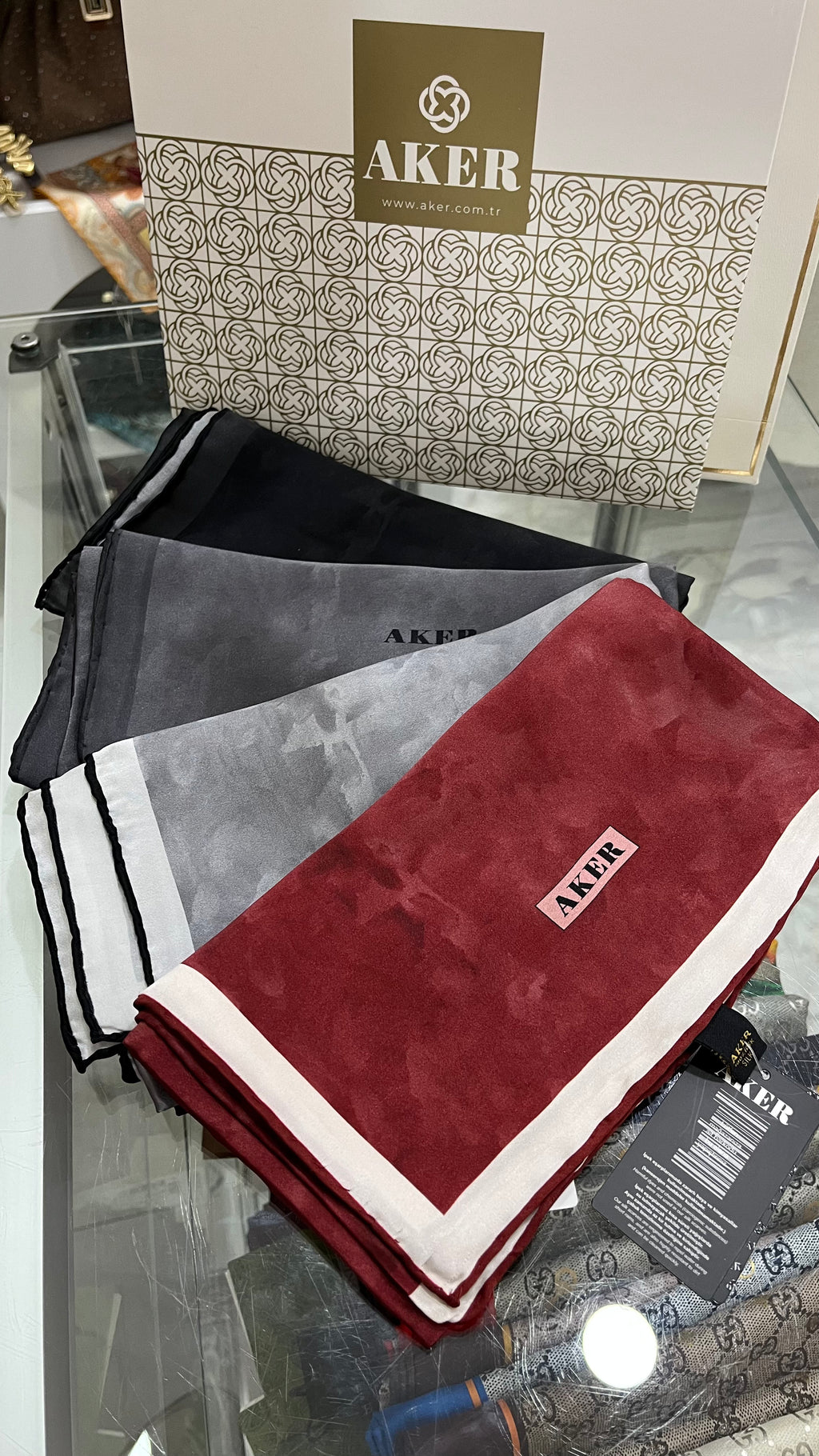 Aker Sura İpek Eşarp Bulut Desen Koyu Gri