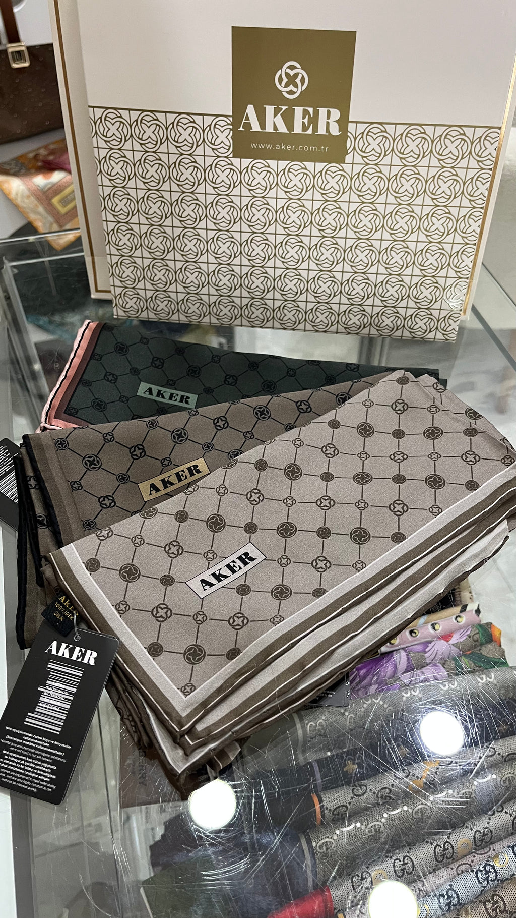 Aker Sura İpek Eşarp Monogram Vizon