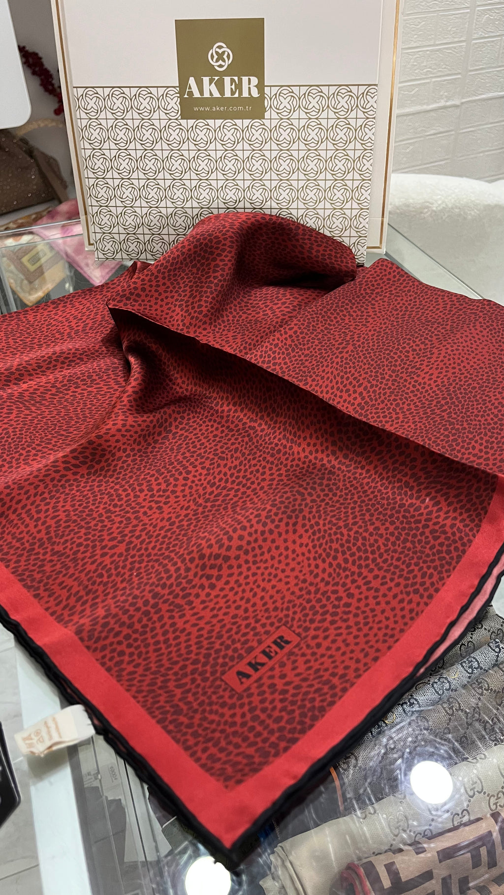 Aker Twill İpek Eşarp Leopar Bordo
