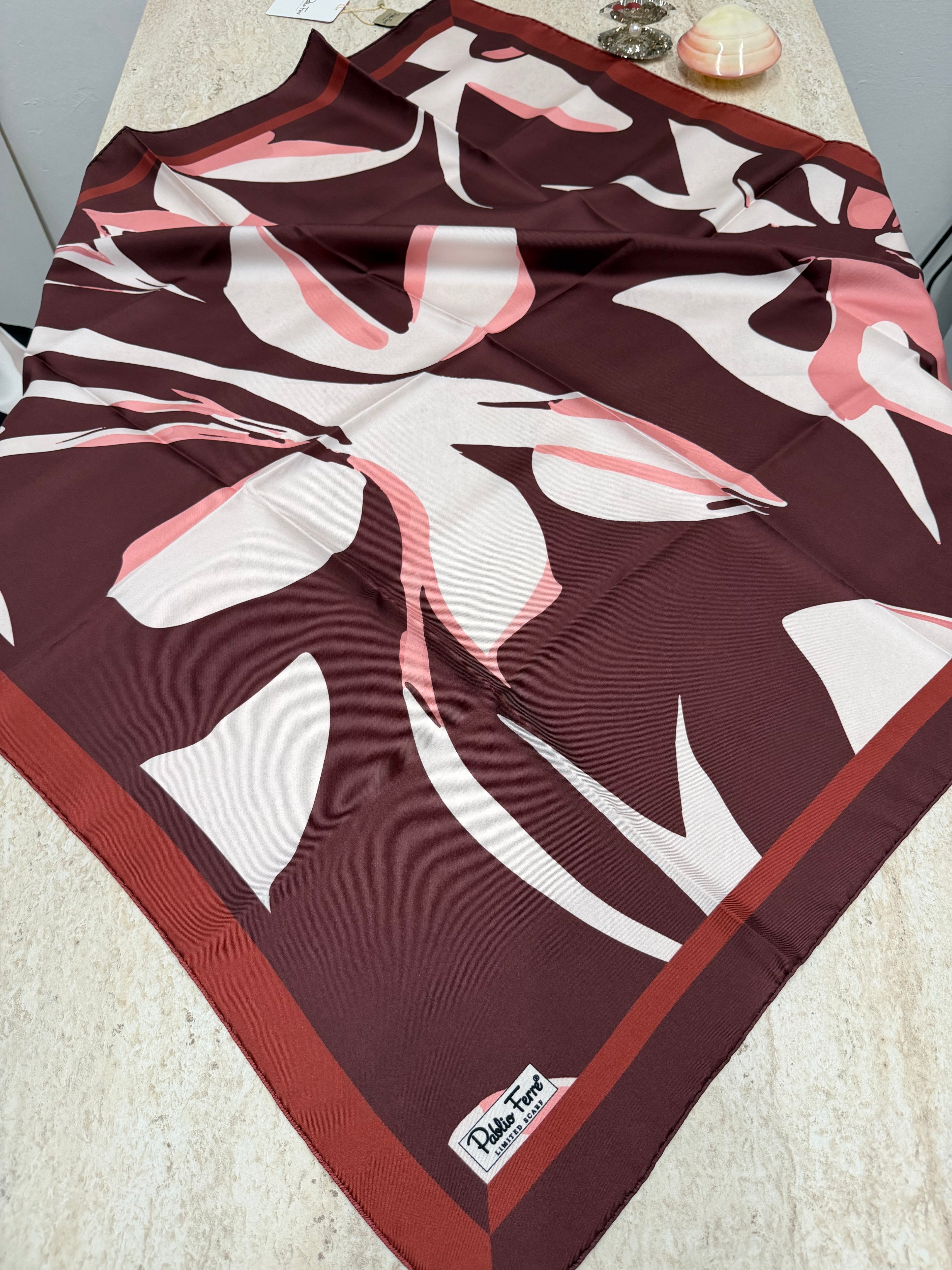 Pablio Ferre'27 Kış Twill İpek Gölge Desen Koyu Bordo