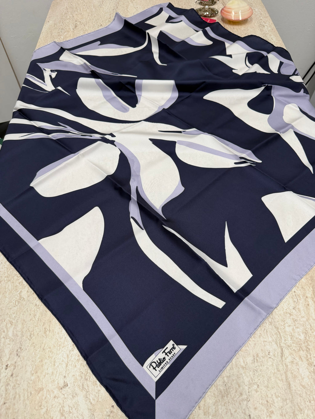 Pablio Ferre'27 Kış Twill İpek Gölge Desen Lacivert