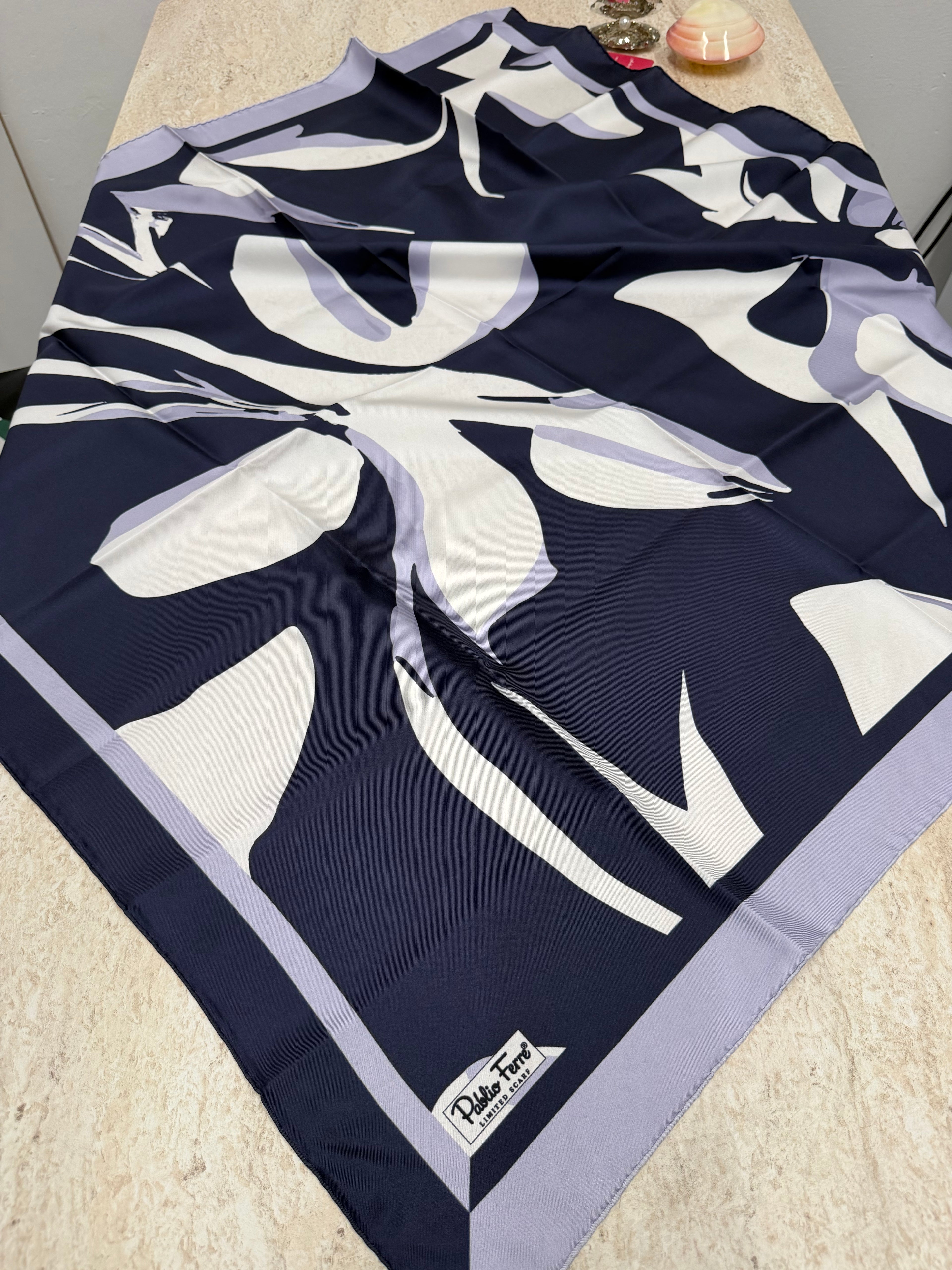 Pablio Ferre'27 Kış Twill İpek Gölge Desen Lacivert