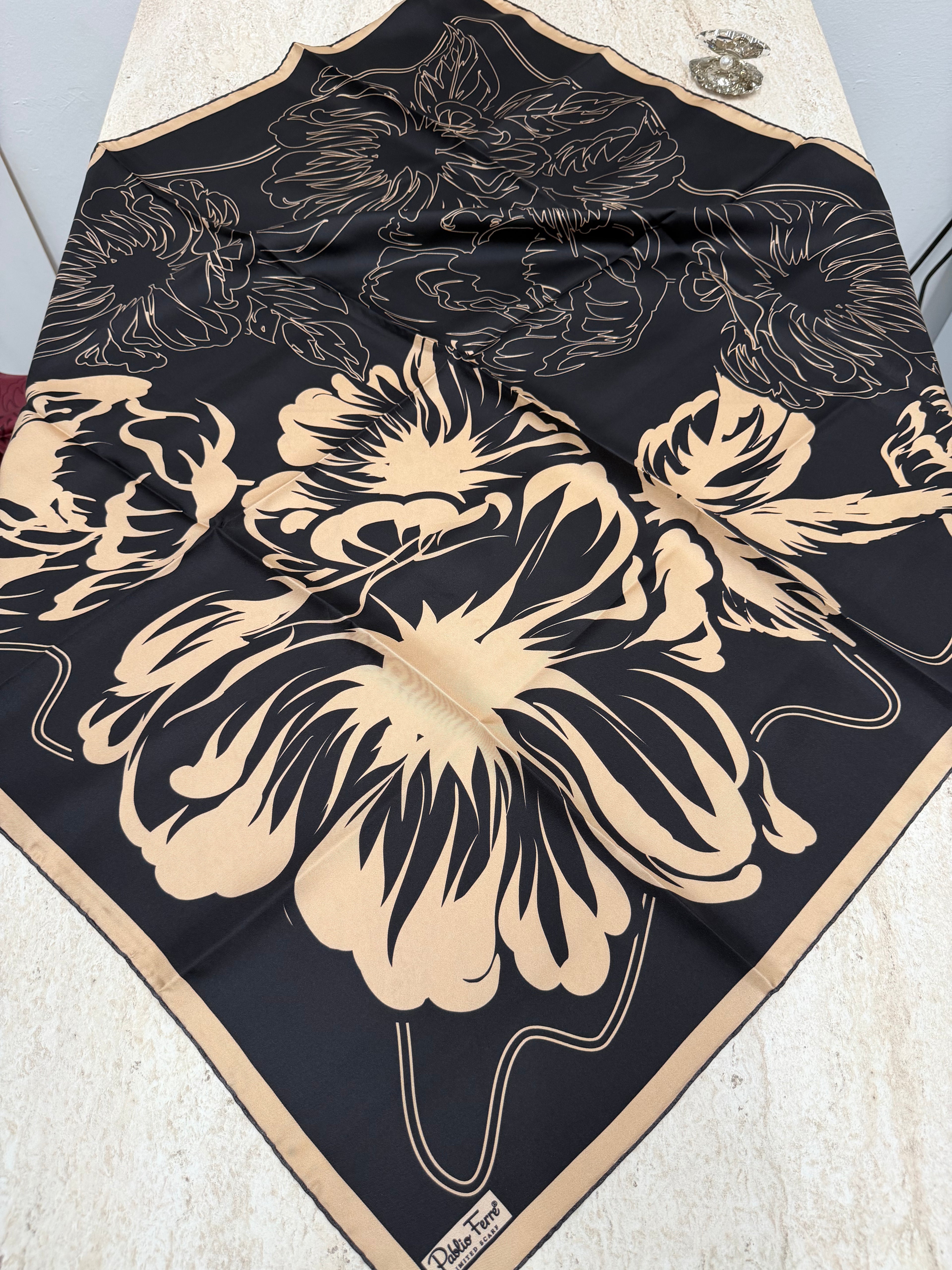 Pablio Ferre'27 Kış Twill İpek Pera Desen Siyah