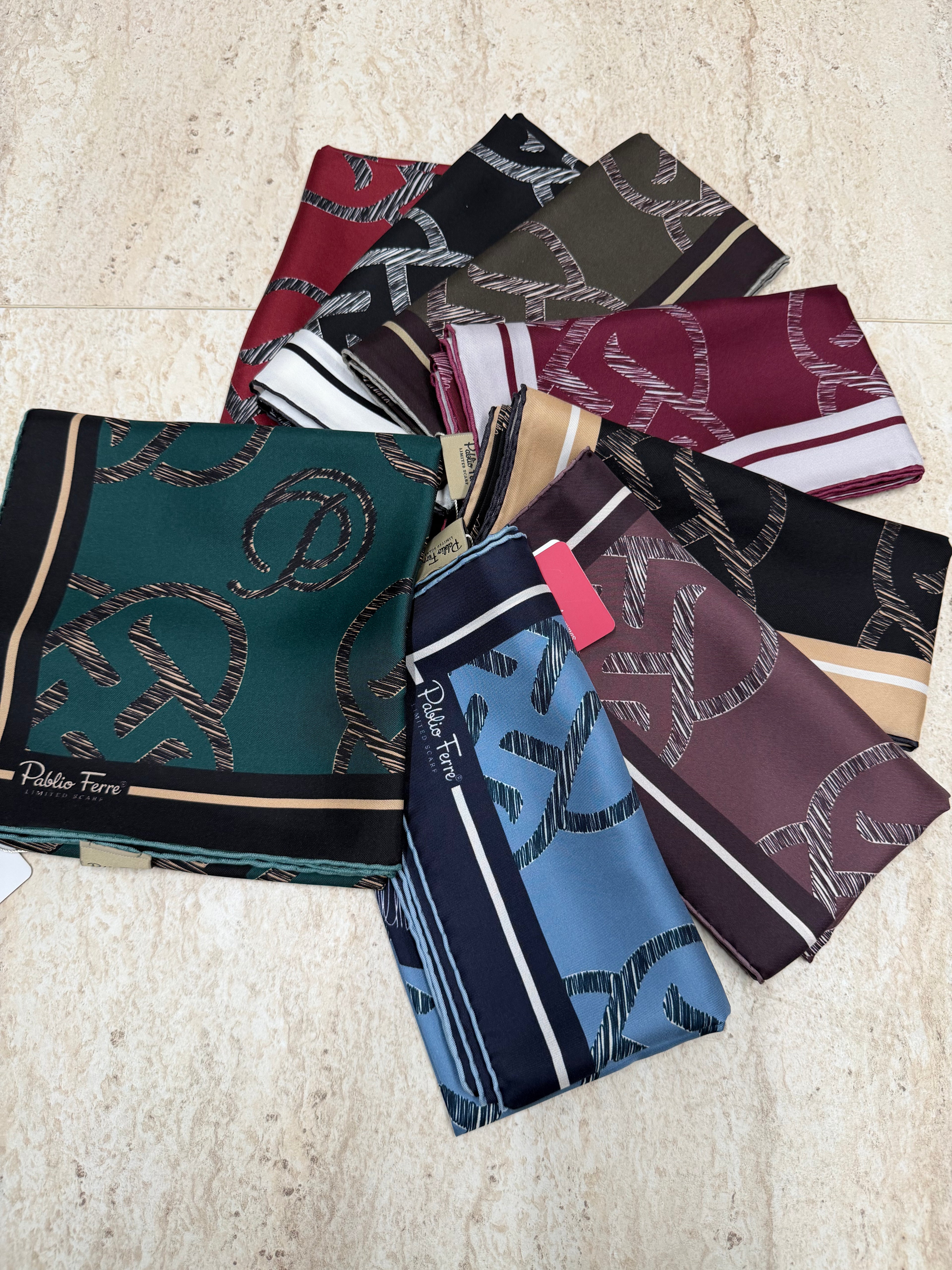 Pablio Ferre'27 Kış Twill İpek Logo Desen Zümrüt