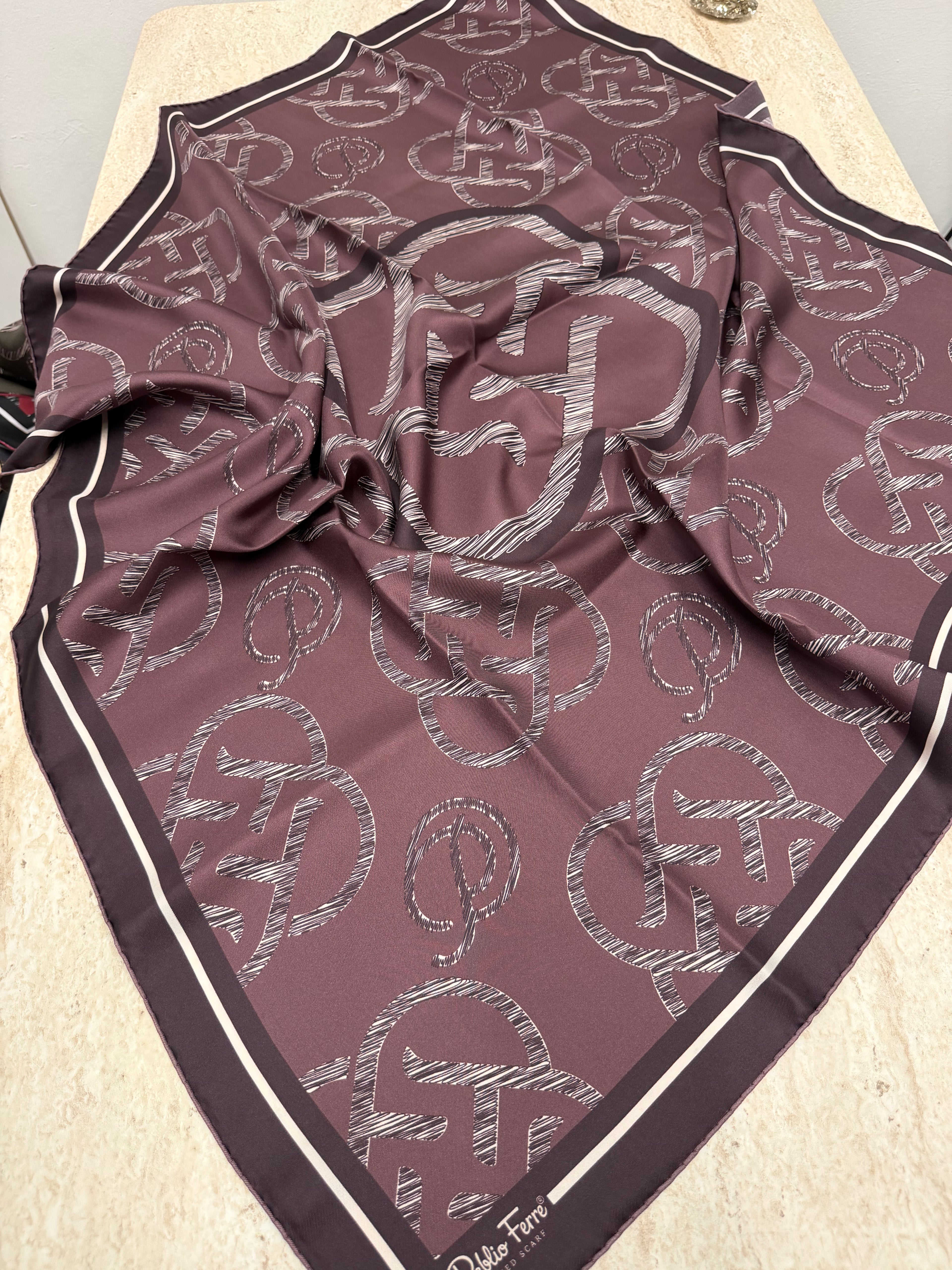 Pablio Ferre'27 Kış Twill İpek Logo Desen Mürdüm