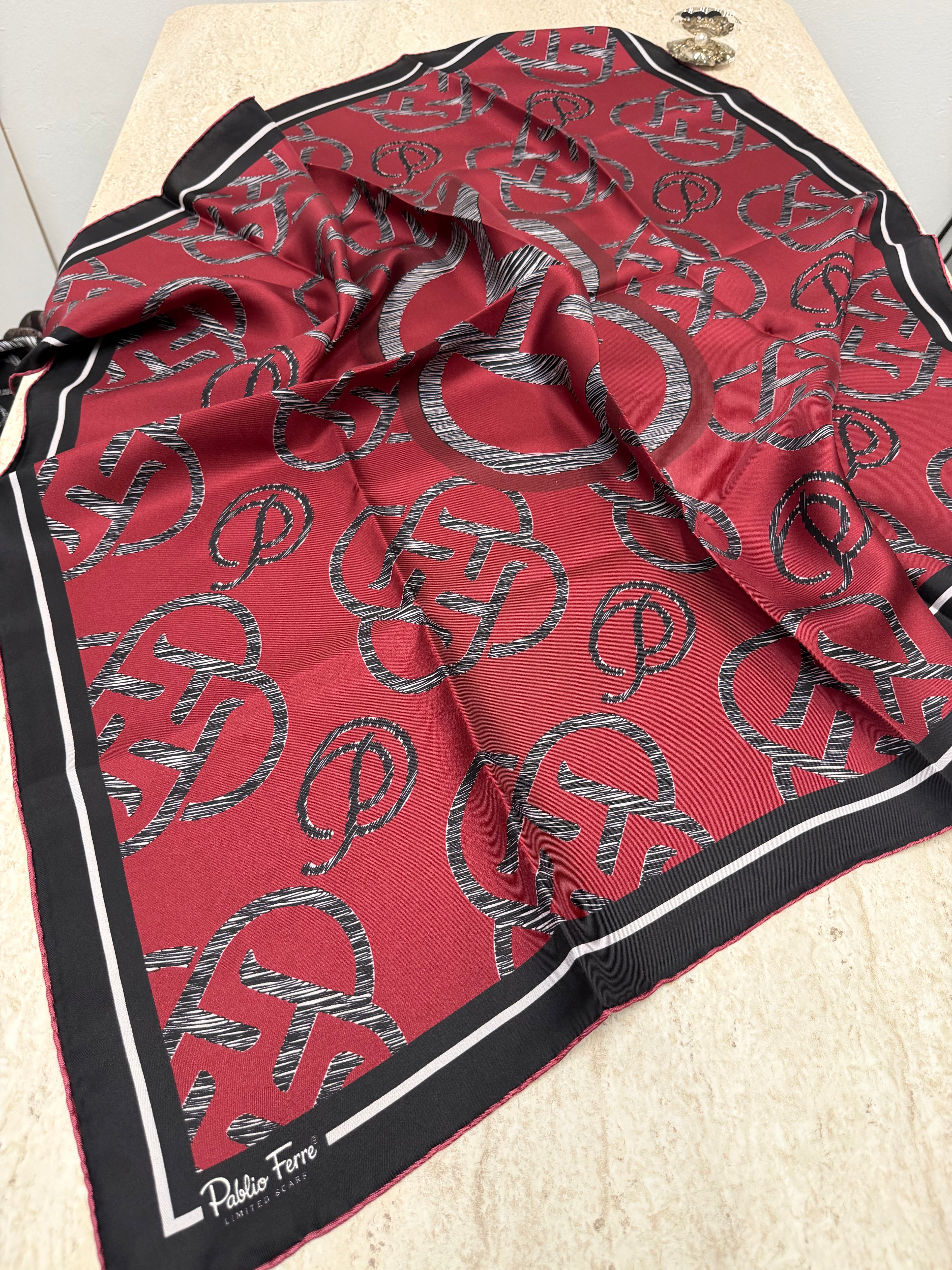 Pablio Ferre'27 Kış Twill İpek Logo Desen Vişne